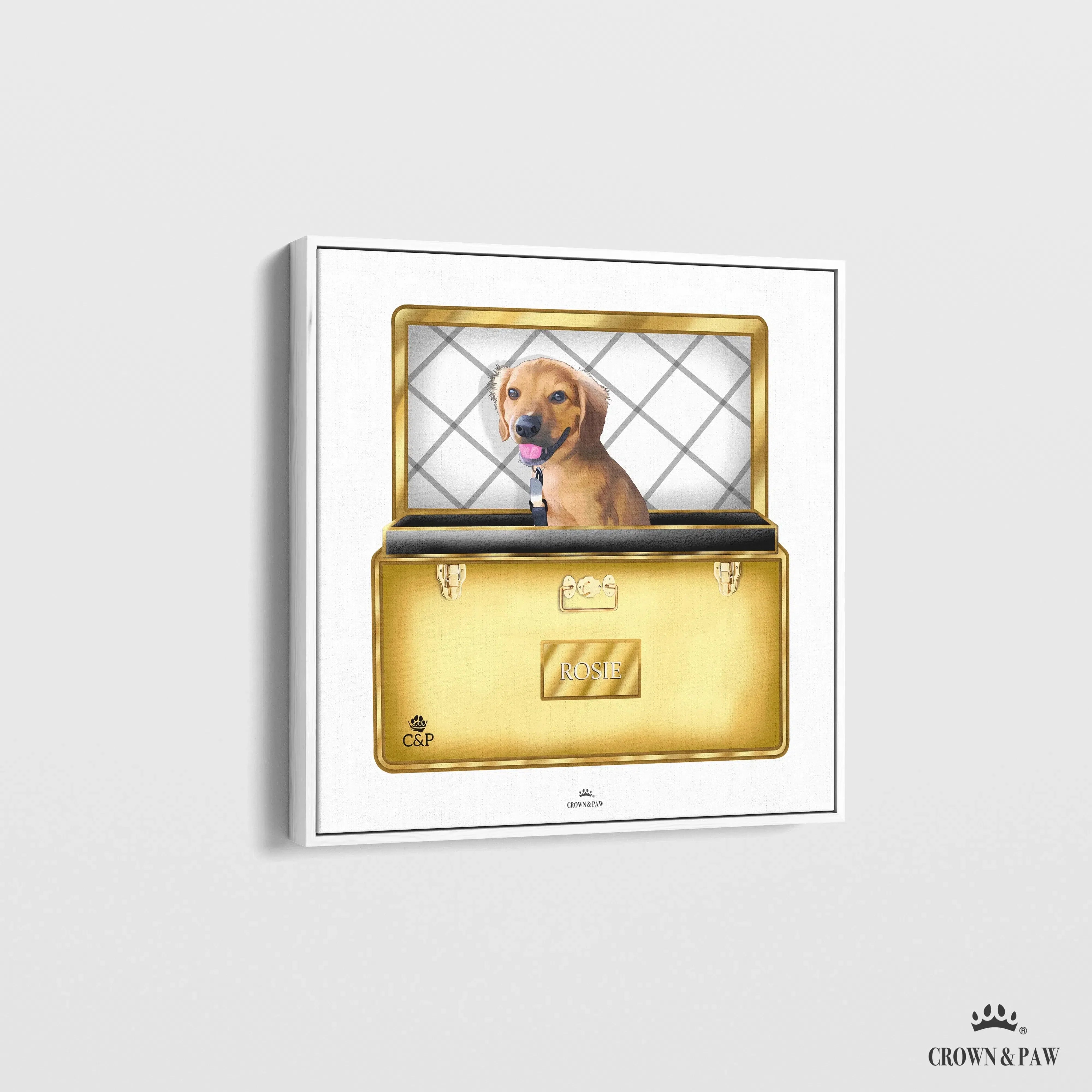 Royal and Paws - Canvas Gold Luxury Trunk Pet Portrait One / 12" x 12" Canvas / White Frame