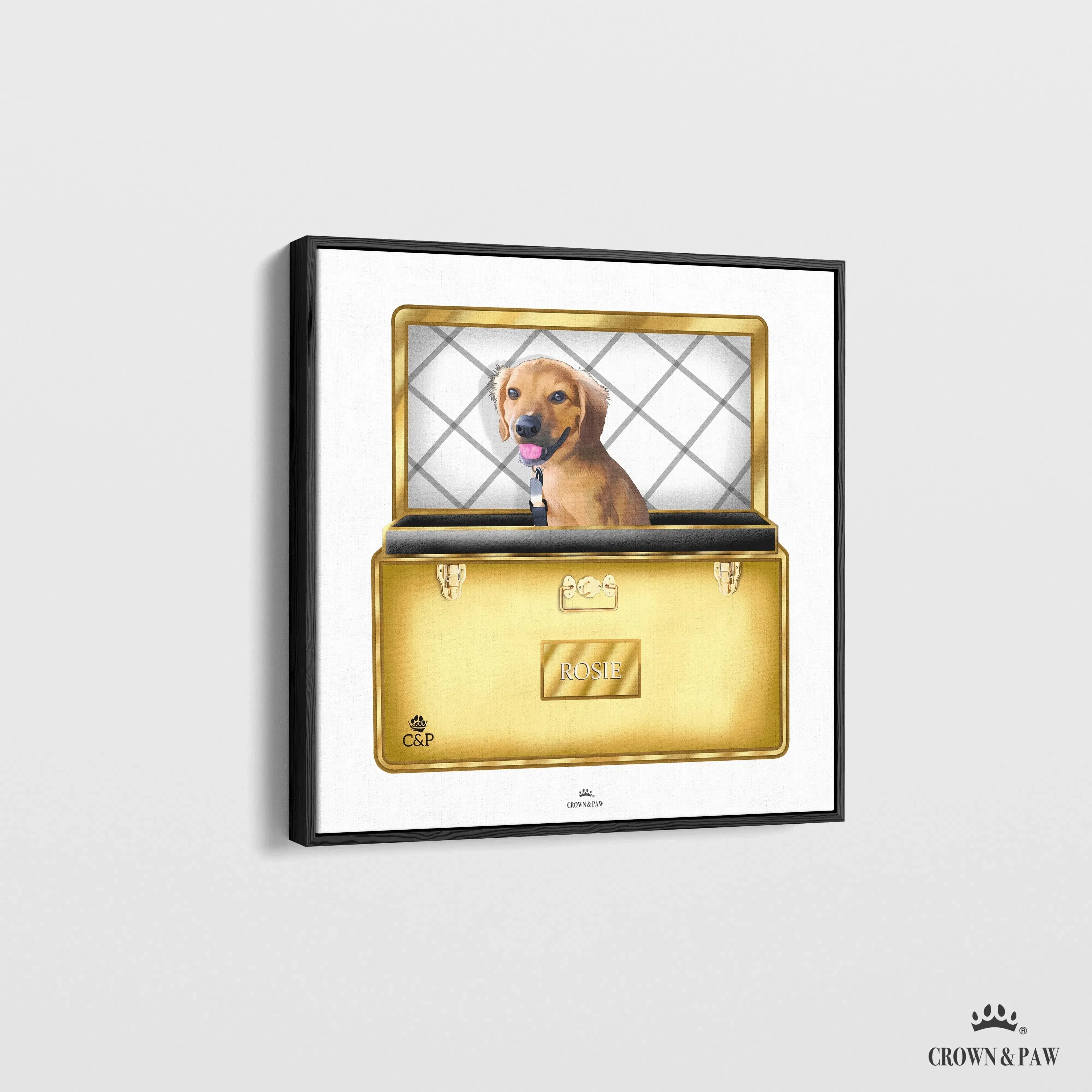 Royal and Paws - Canvas Gold Luxury Trunk Pet Portrait One / 12" x 12" Canvas / Black Frame