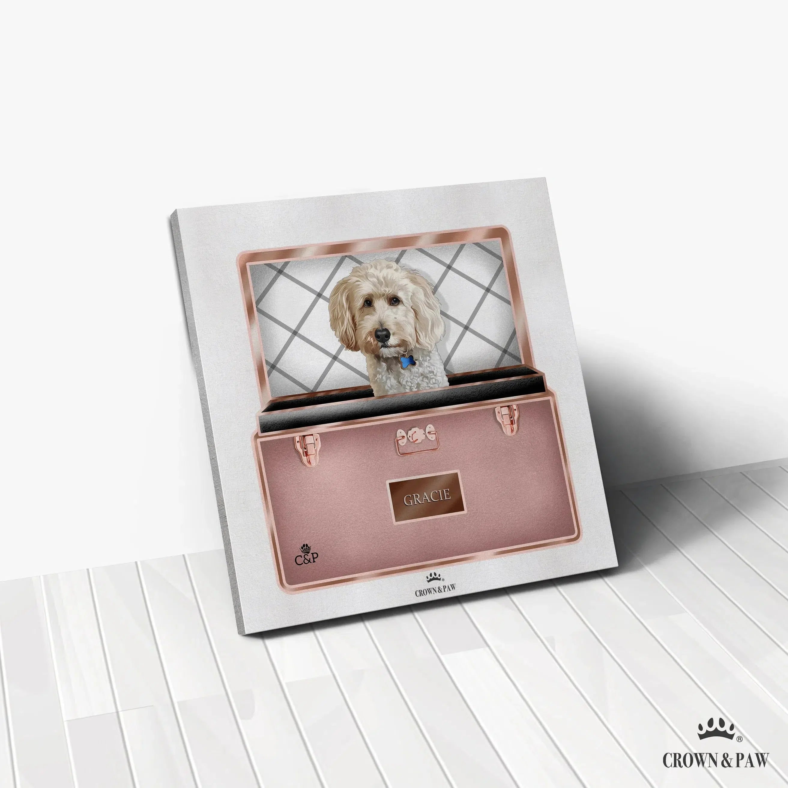 Royal and Paws - Canvas Rose Gold Luxury Trunk Pet Portrait One / 12" x 12" Canvas / Unframed