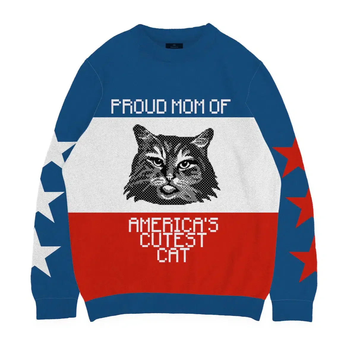 Royal and Paws - Knitwear Limited Edition! 4th of July Proud Cat Mom Knitted Sweater 2XS / Blue (Multi)
