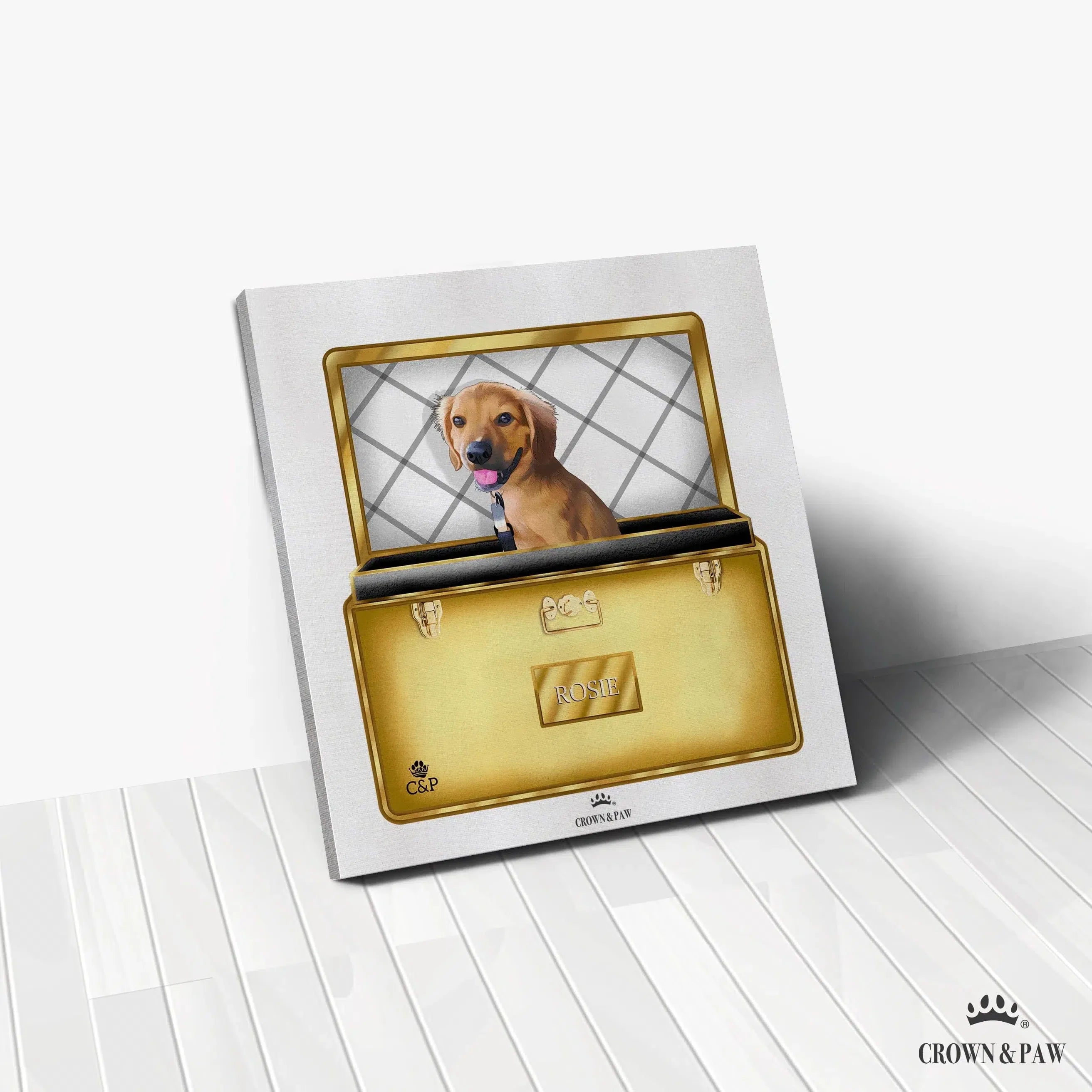 Royal and Paws - Canvas Gold Luxury Trunk Pet Portrait One / 12" x 12" Canvas / Unframed