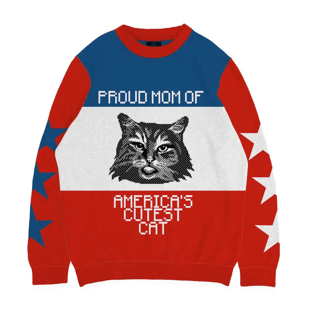 Royal and Paws - Knitwear Limited Edition! 4th of July Proud Cat Mom Knitted Sweater 2XS / Red (Multi)