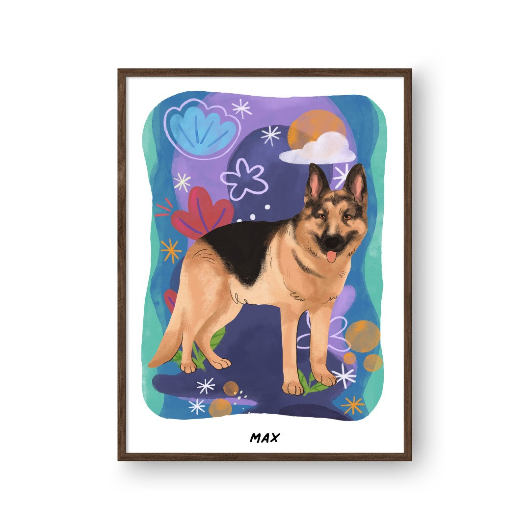 Premium Watercolor Pet Portrait - One Pet, Framed Poster