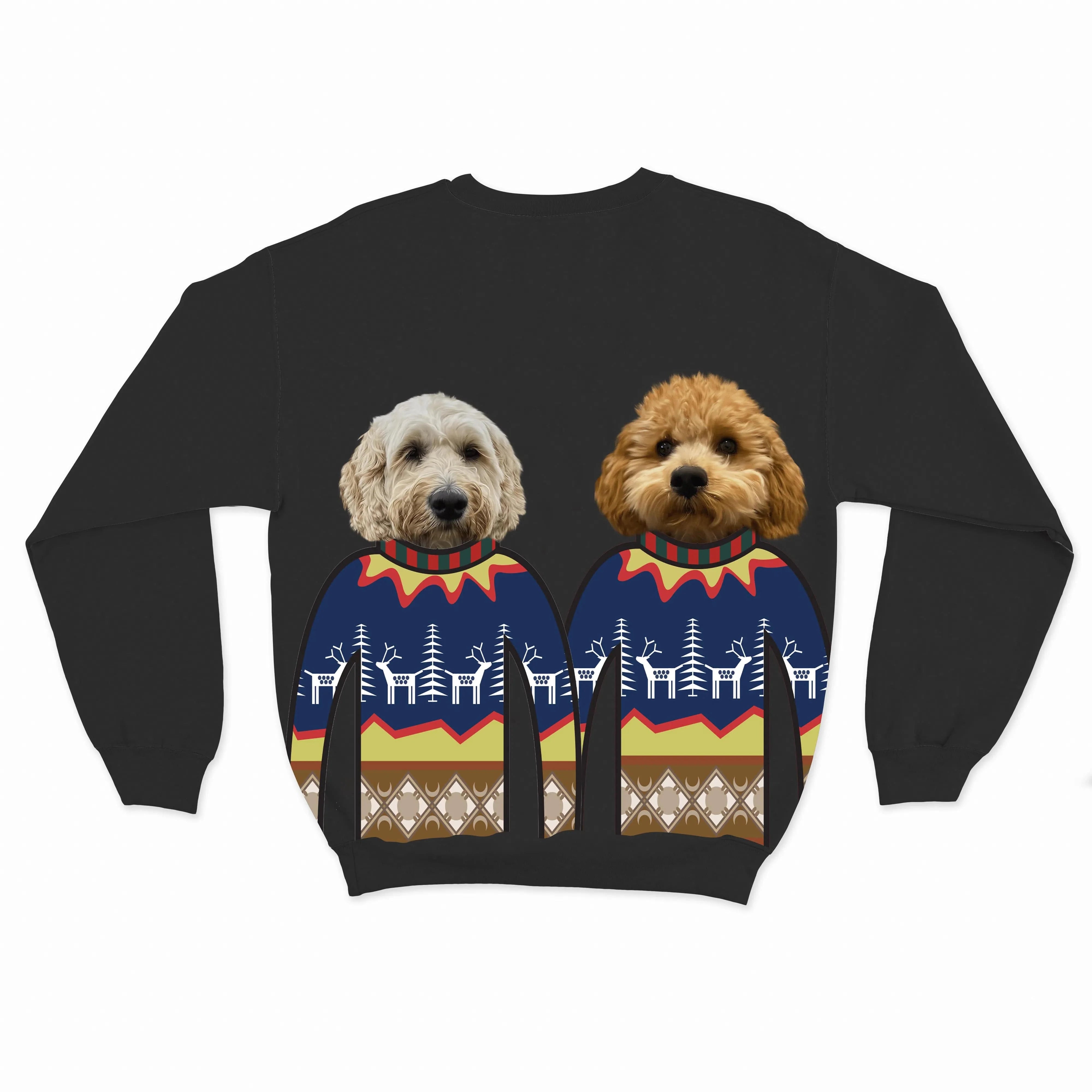 Royal and Paws - Custom Clothing Custom Pet Face Christmas Sweatshirt - Two Pets Black / Blue / S