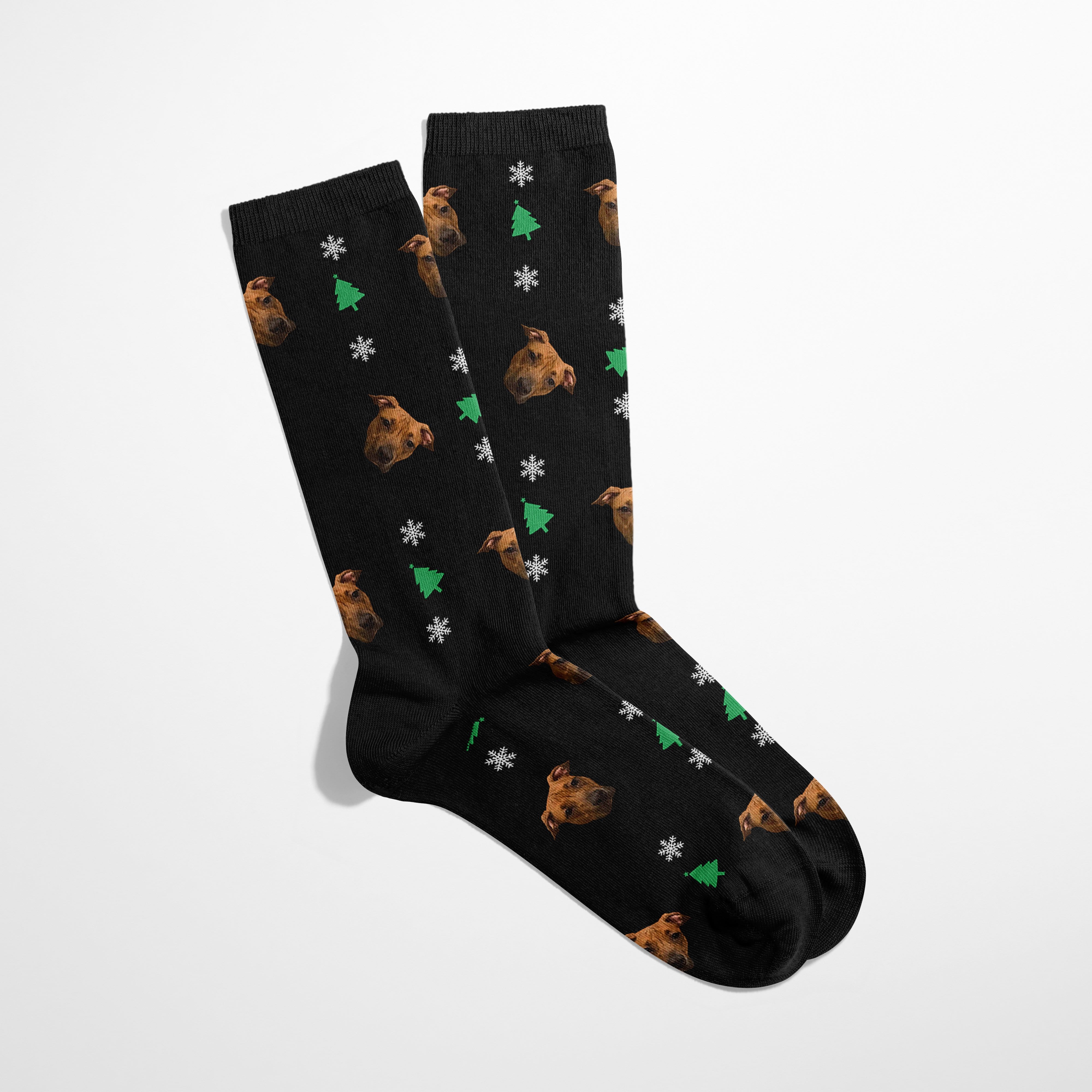 Royal and Paws - Custom Clothing Custom Christmas Pet Face Socks Black / Christmas Tree / S-M