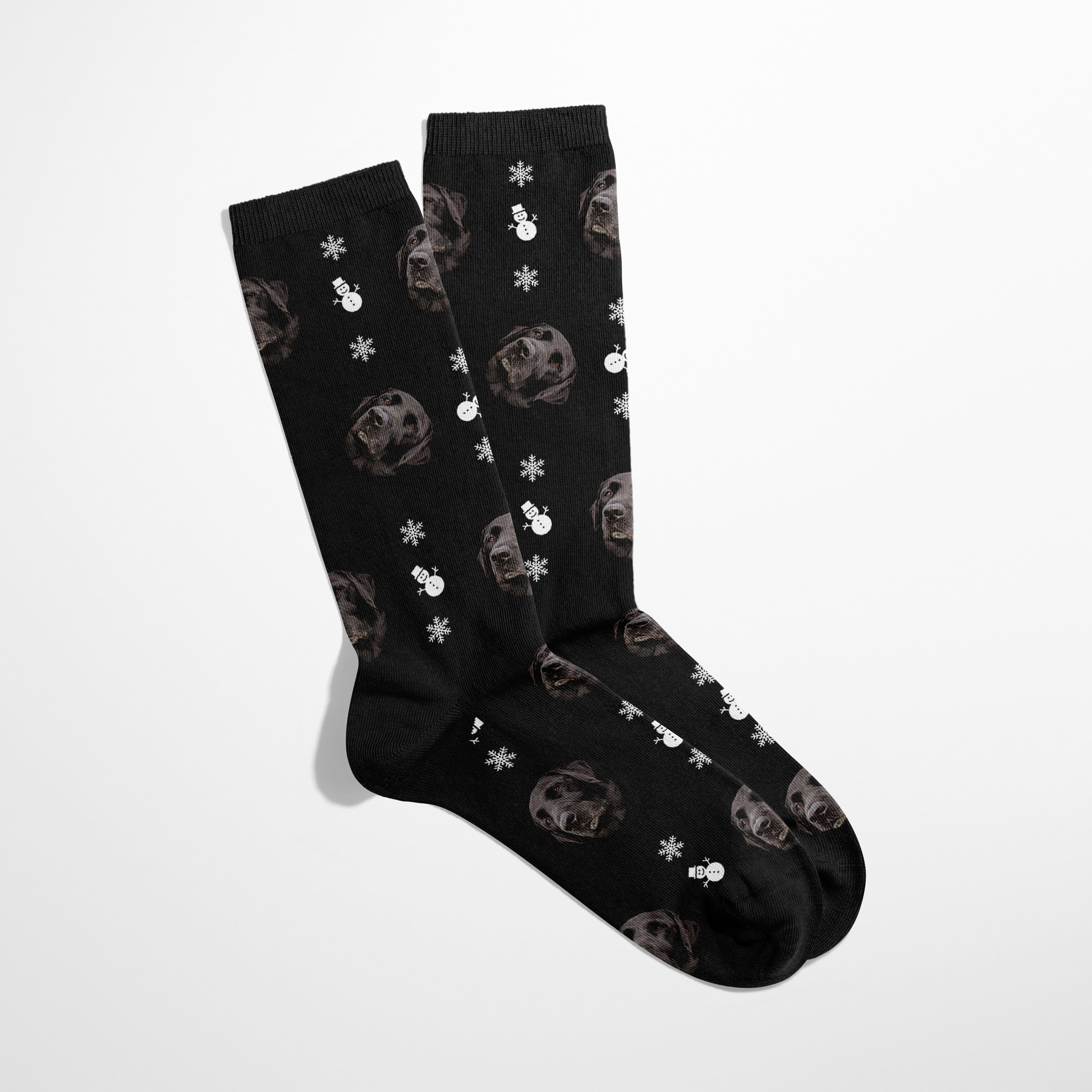 Royal and Paws - Custom Clothing Custom Christmas Pet Face Socks Black / Snowman / S-M