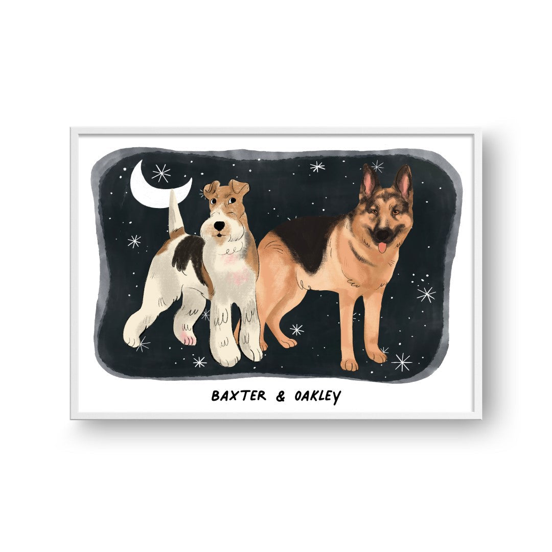 Premium Watercolor Pet Portrait - Two Pets, Framed Poster