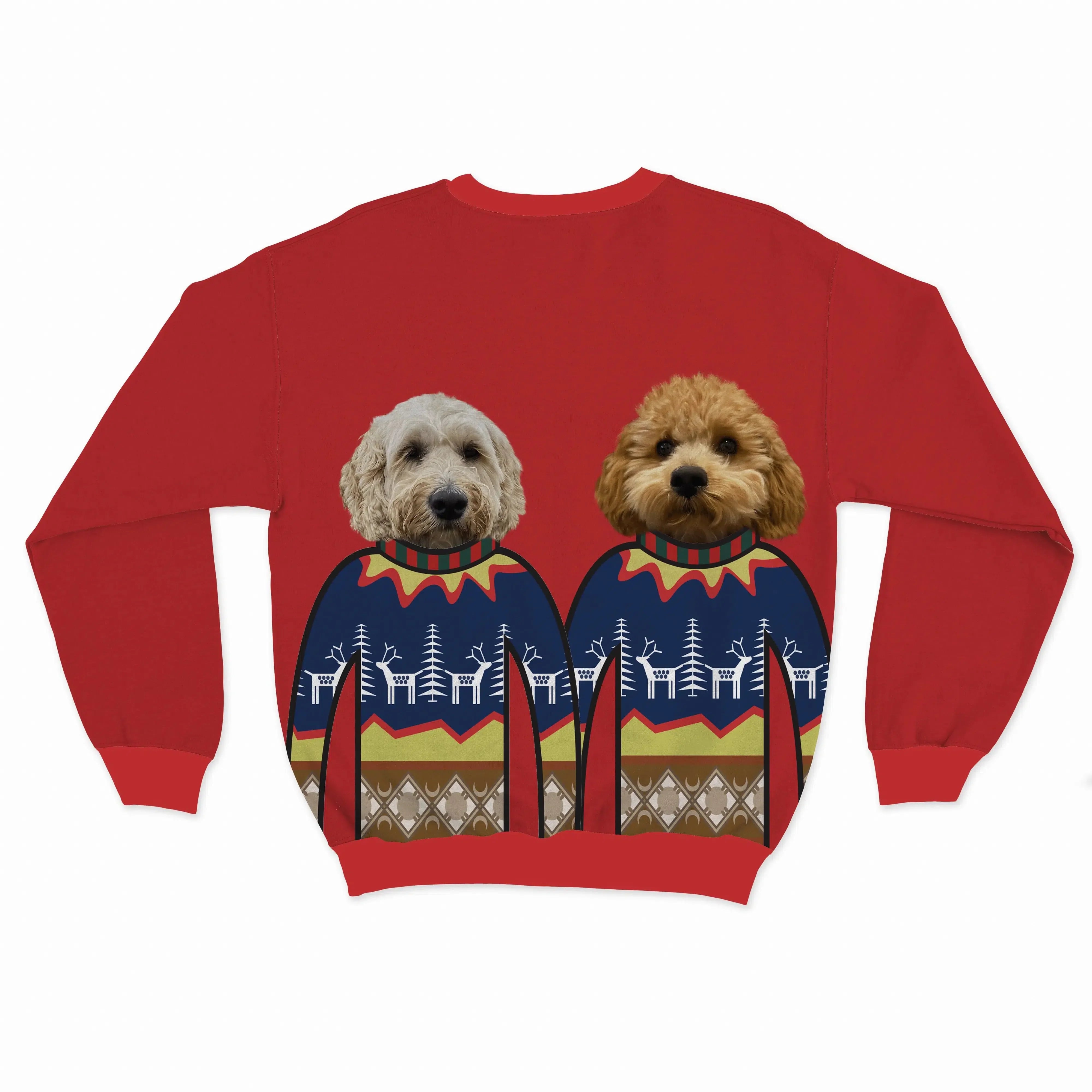 Royal and Paws - Custom Clothing Custom Pet Face Christmas Sweatshirt - Two Pets Christmas Red / Blue / S