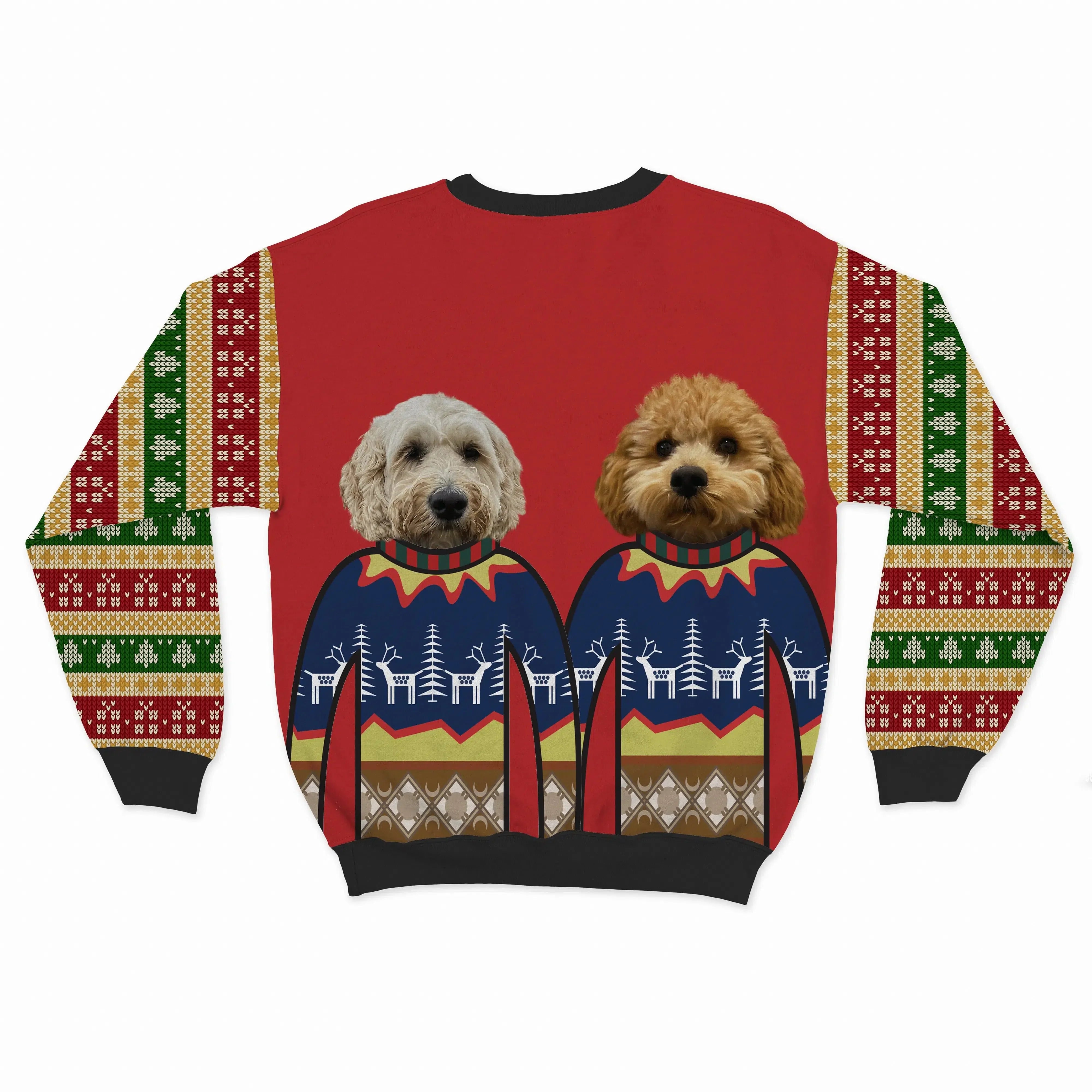 Royal and Paws - Custom Clothing Premium Christmas Sweatshirt - Two Pets Christmas Red / Gifts and Bells / S