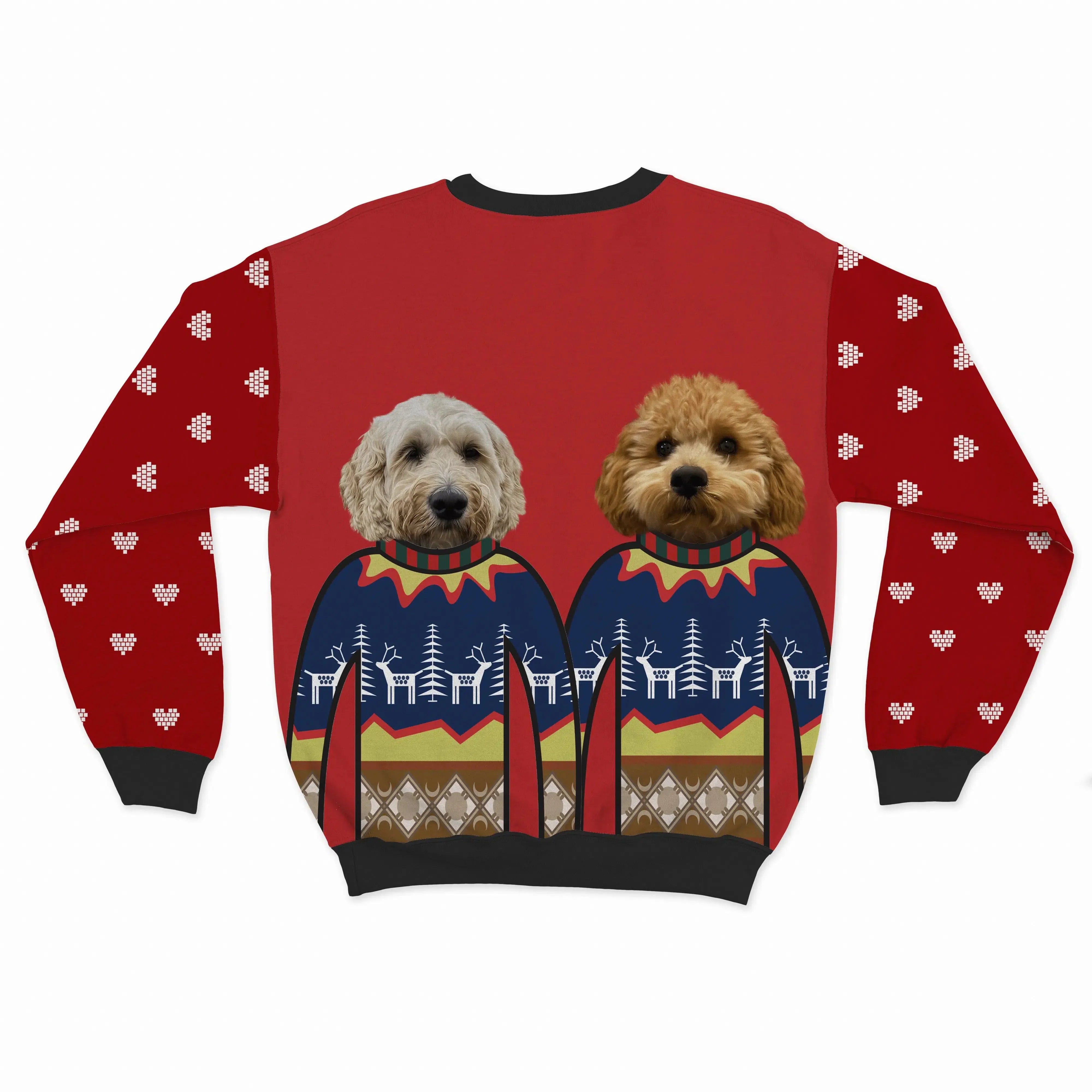 Royal and Paws - Custom Clothing Premium Christmas Sweatshirt - Two Pets Christmas Red / Hearts / S