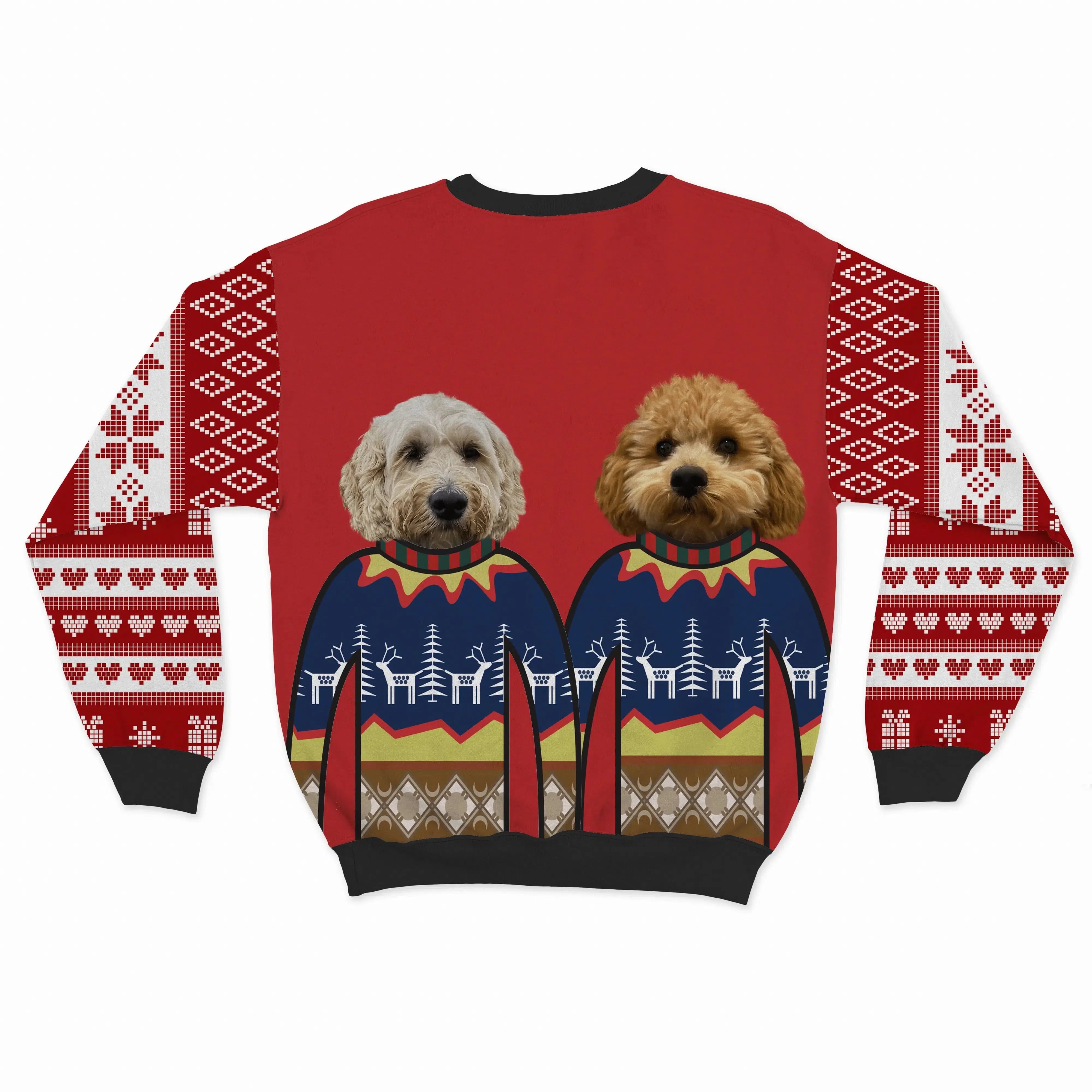 Royal and Paws - Custom Clothing Premium Christmas Sweatshirt - Two Pets Christmas Red / Snowflakes and Hearts / S