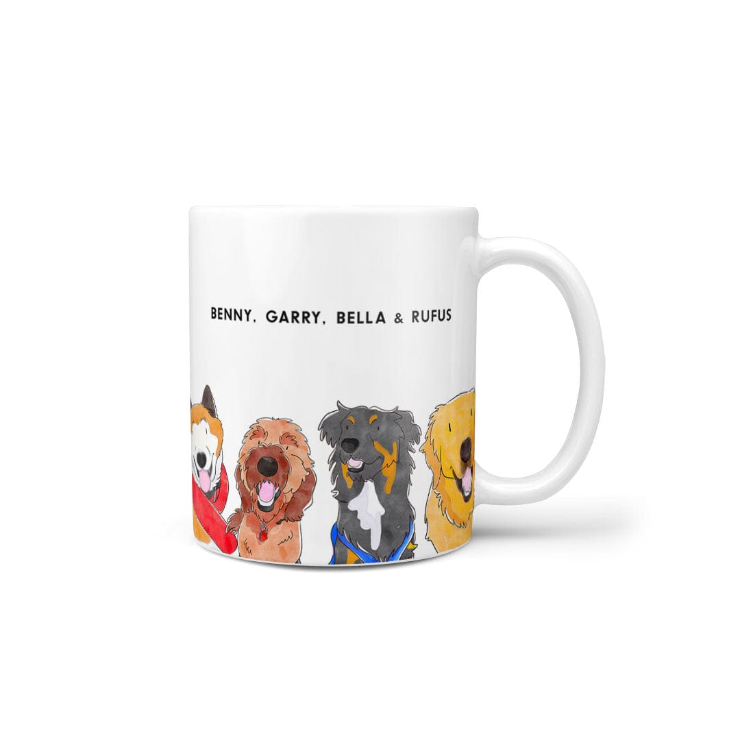 Royal and Paws - Mug Custom Watercolor Pet Portrait Mug - Four Pets 11oz / With Name