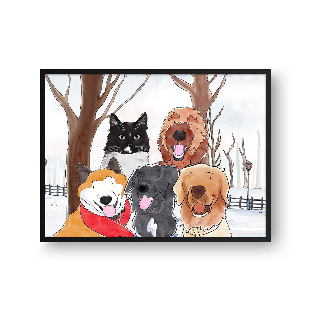 Watercolor Pet Portrait - Five Pets, Framed Poster