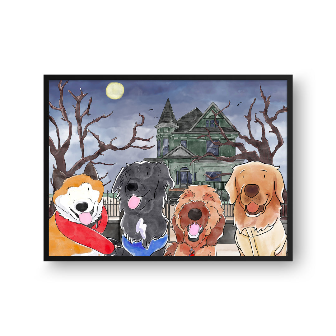 Halloween Watercolor Pet Portrait - Four Pets
