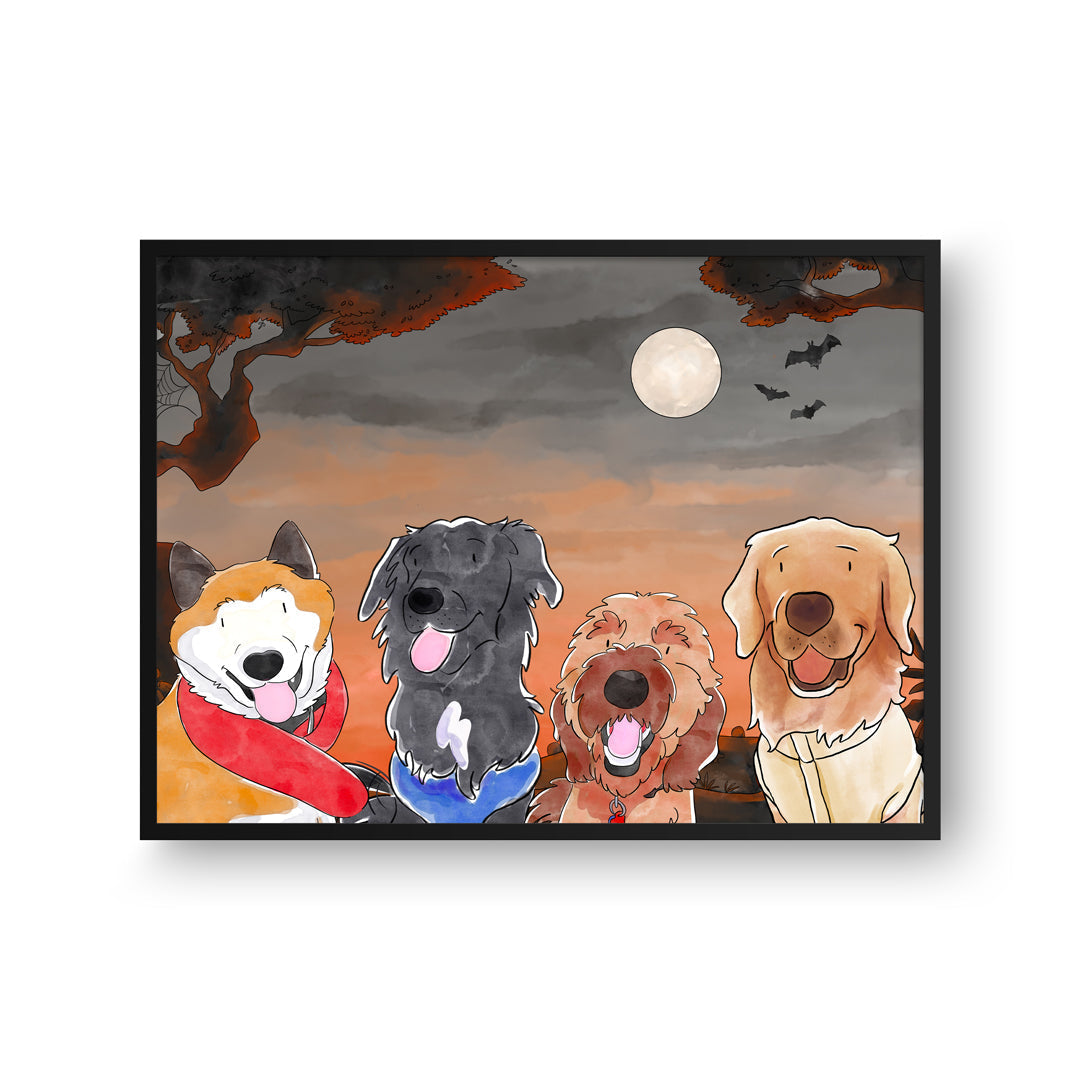 Halloween Watercolor Pet Portrait - Four Pets