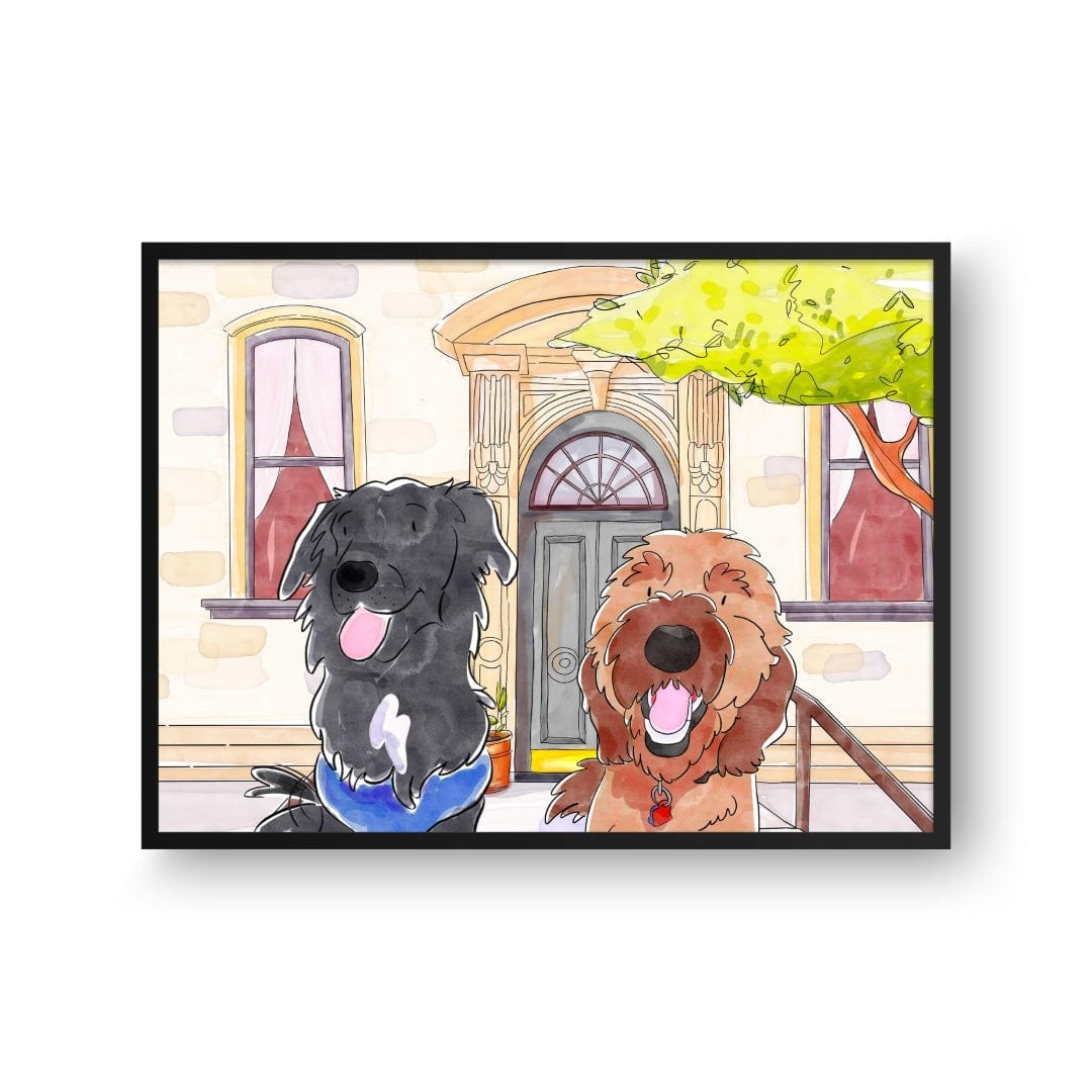 Royal and Paws - Framed Poster Watercolor Pet Portrait - Two Pets, Framed Poster