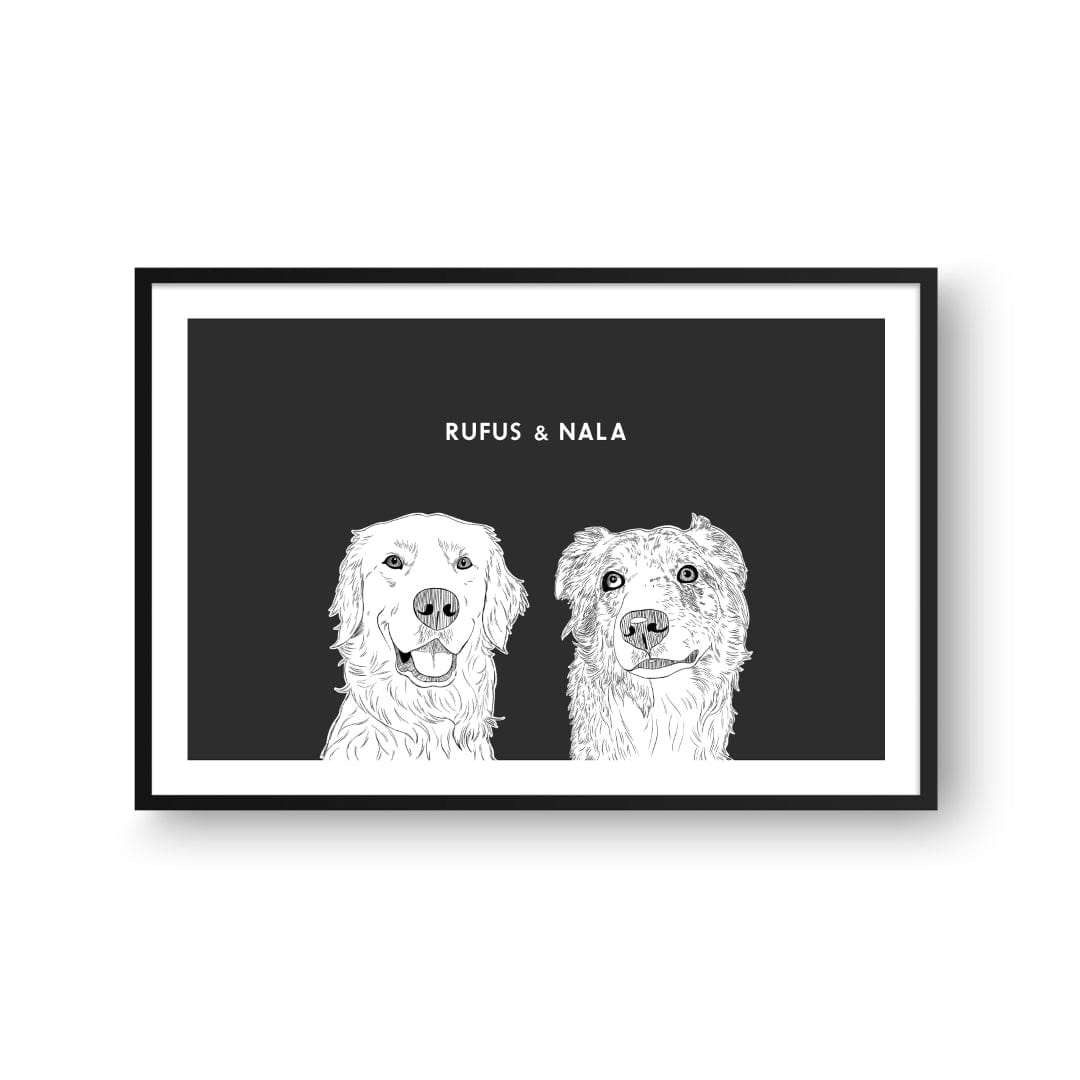 Royal and Paws - Framed Poster Illustrated Pet Portrait - Two Pets