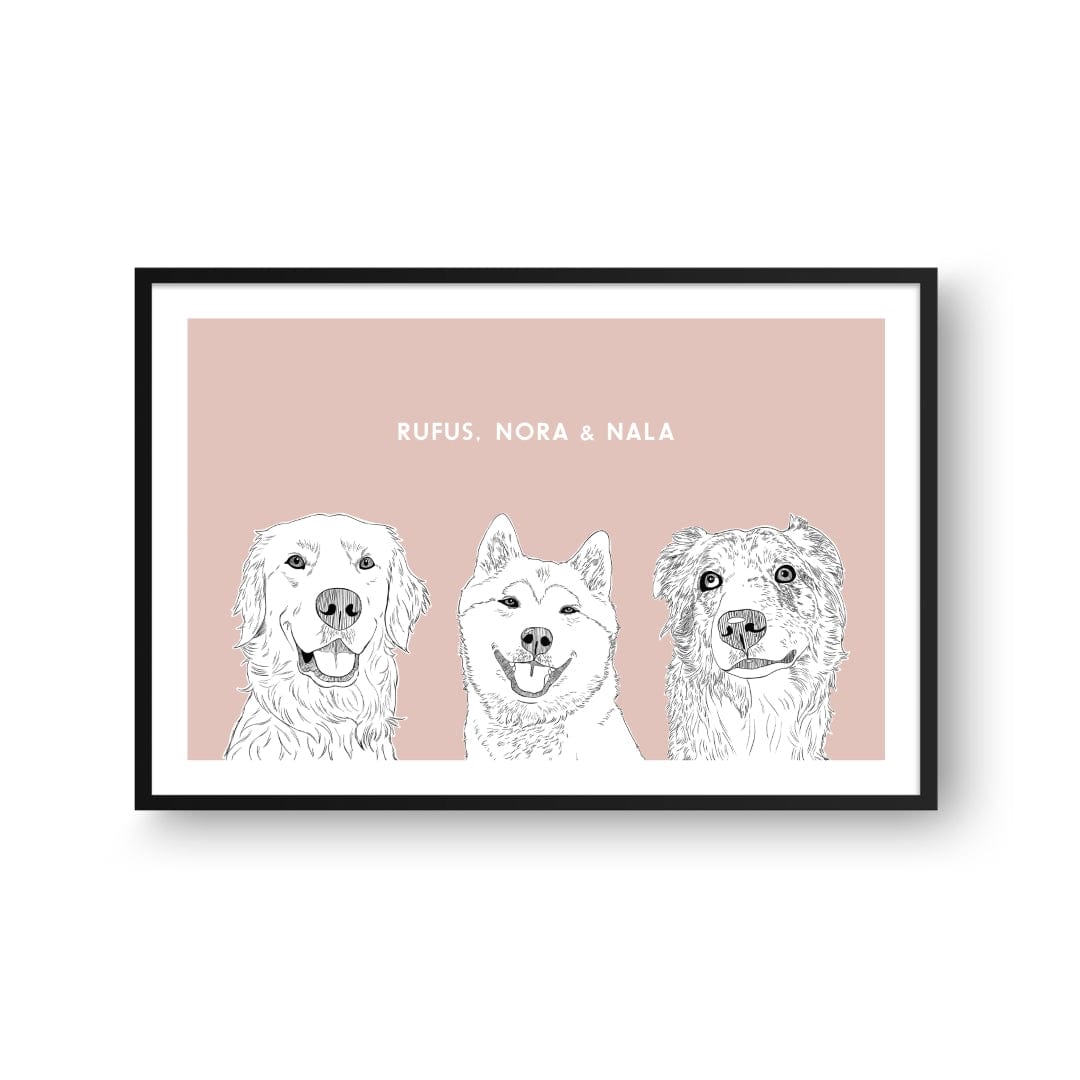 Royal and Paws - Framed Poster Illustrated Pet Portrait - Three Pets