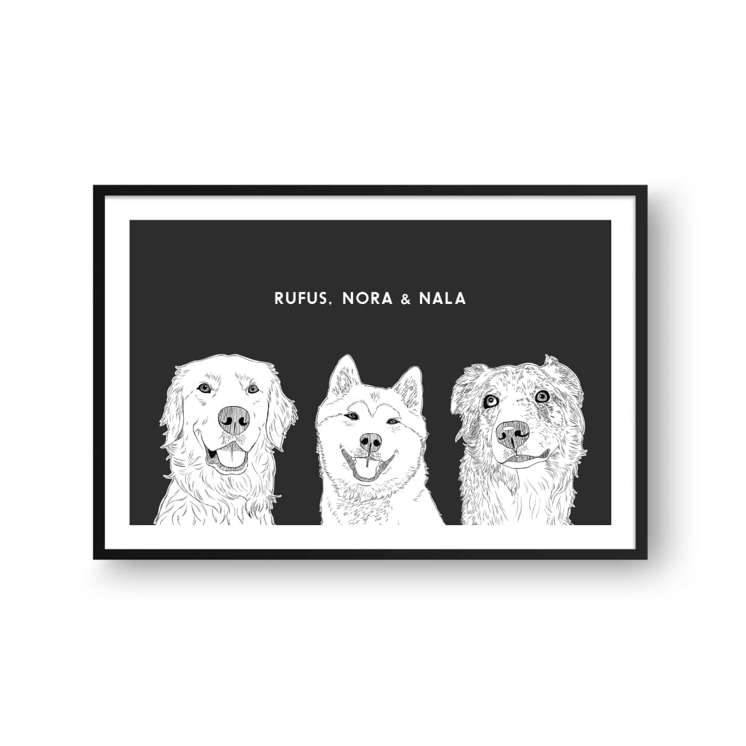 Royal and Paws - Framed Poster Illustrated Pet Portrait - Three Pets