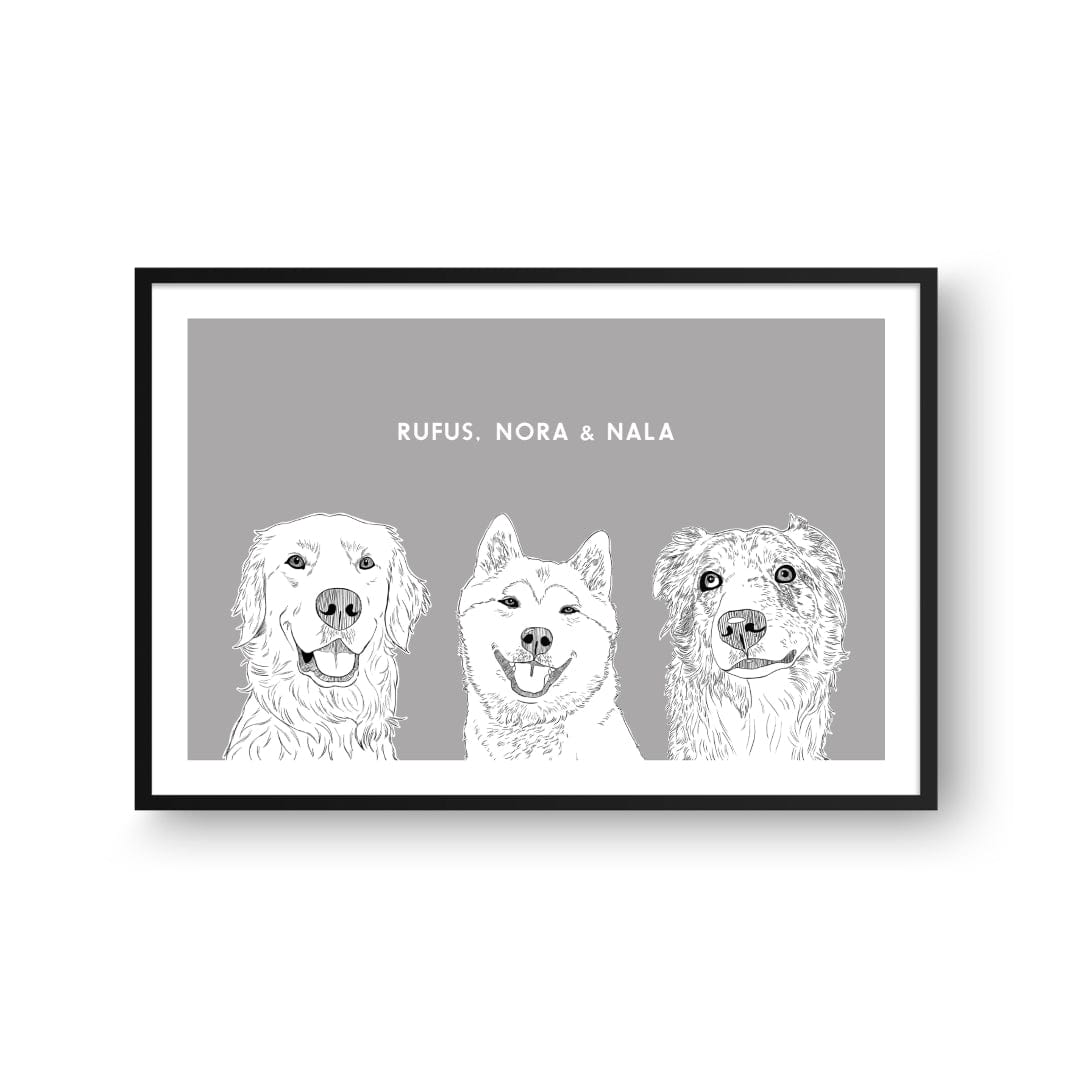 Royal and Paws - Framed Poster Illustrated Pet Portrait - Three Pets