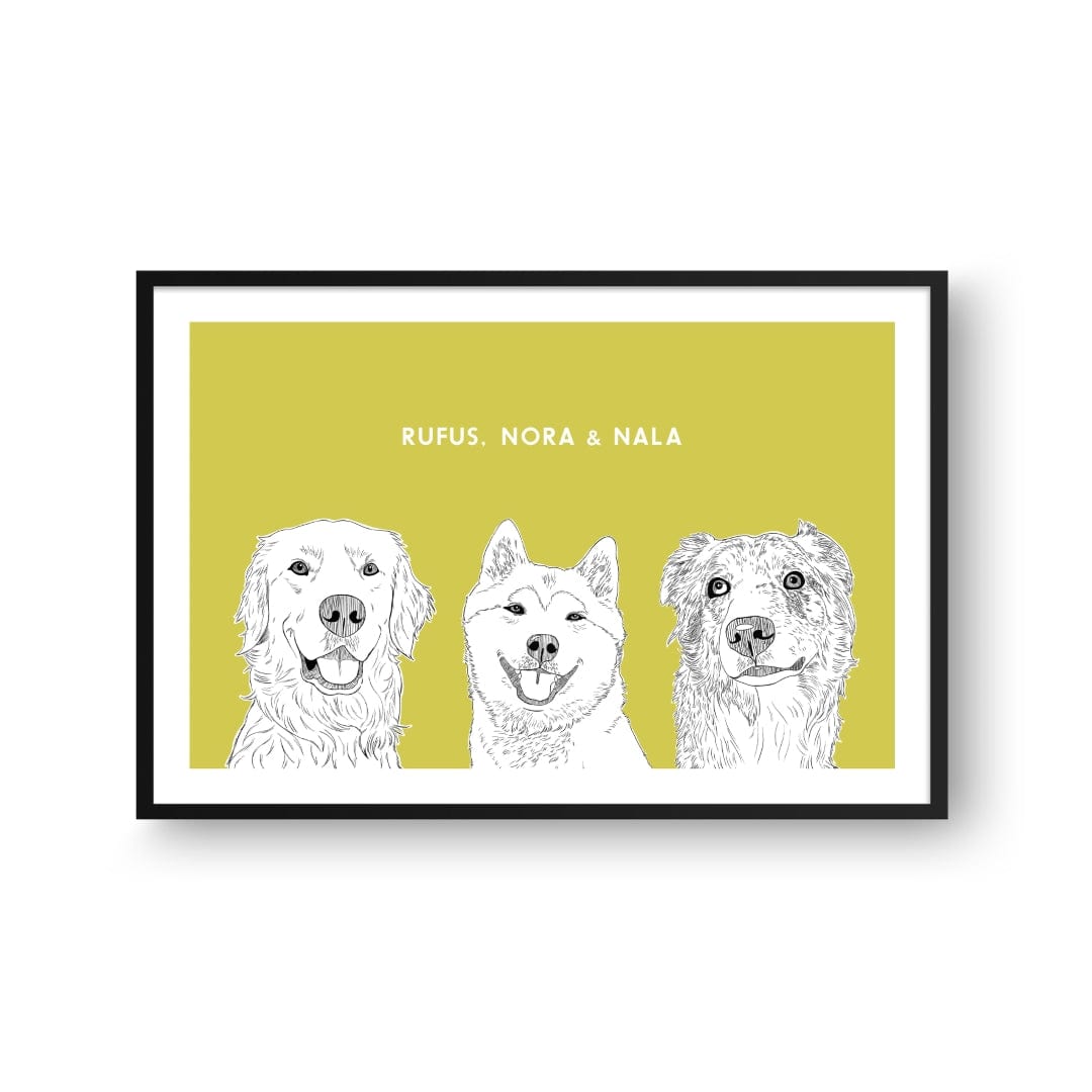 Royal and Paws - Framed Poster Illustrated Pet Portrait - Three Pets