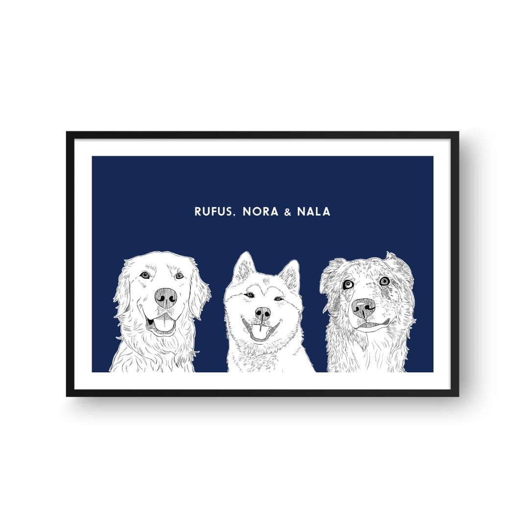 Royal and Paws - Framed Poster Illustrated Pet Portrait - Three Pets