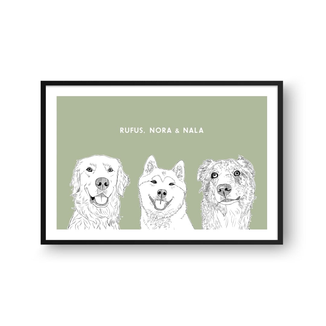 Royal and Paws - Framed Poster Illustrated Pet Portrait - Three Pets