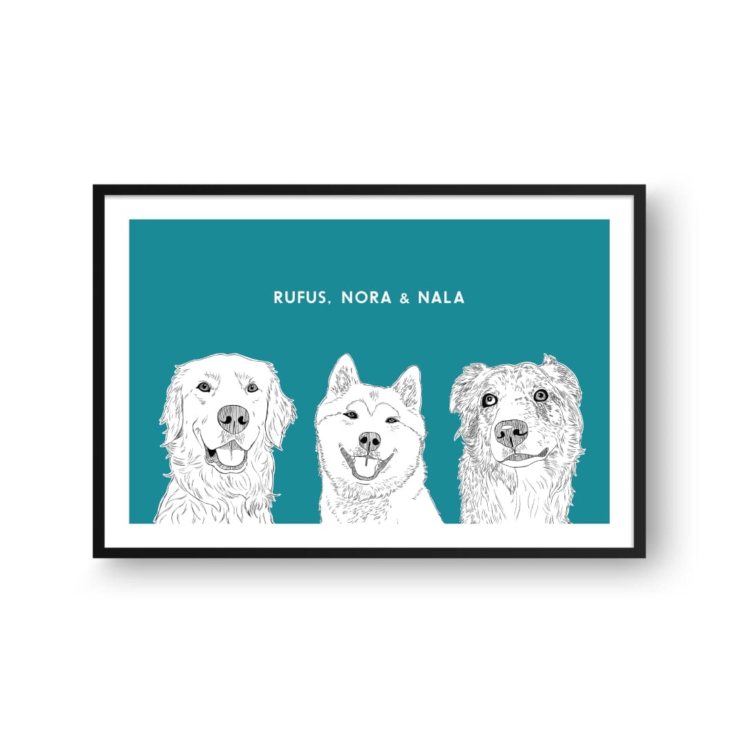 Royal and Paws - Framed Poster Illustrated Pet Portrait - Three Pets