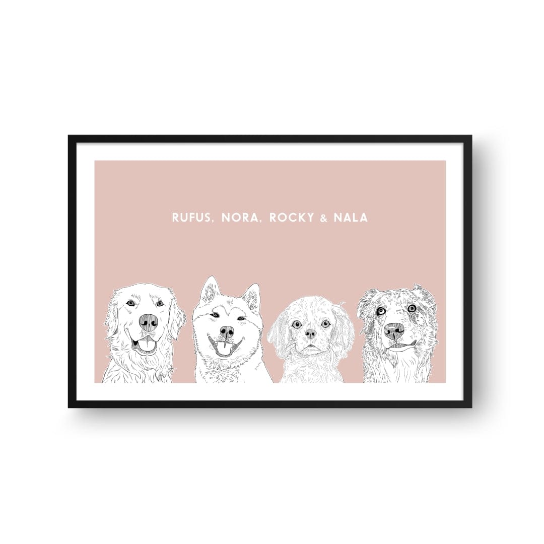 Royal and Paws - Framed Poster Illustrated Pet Portrait - Four Pets