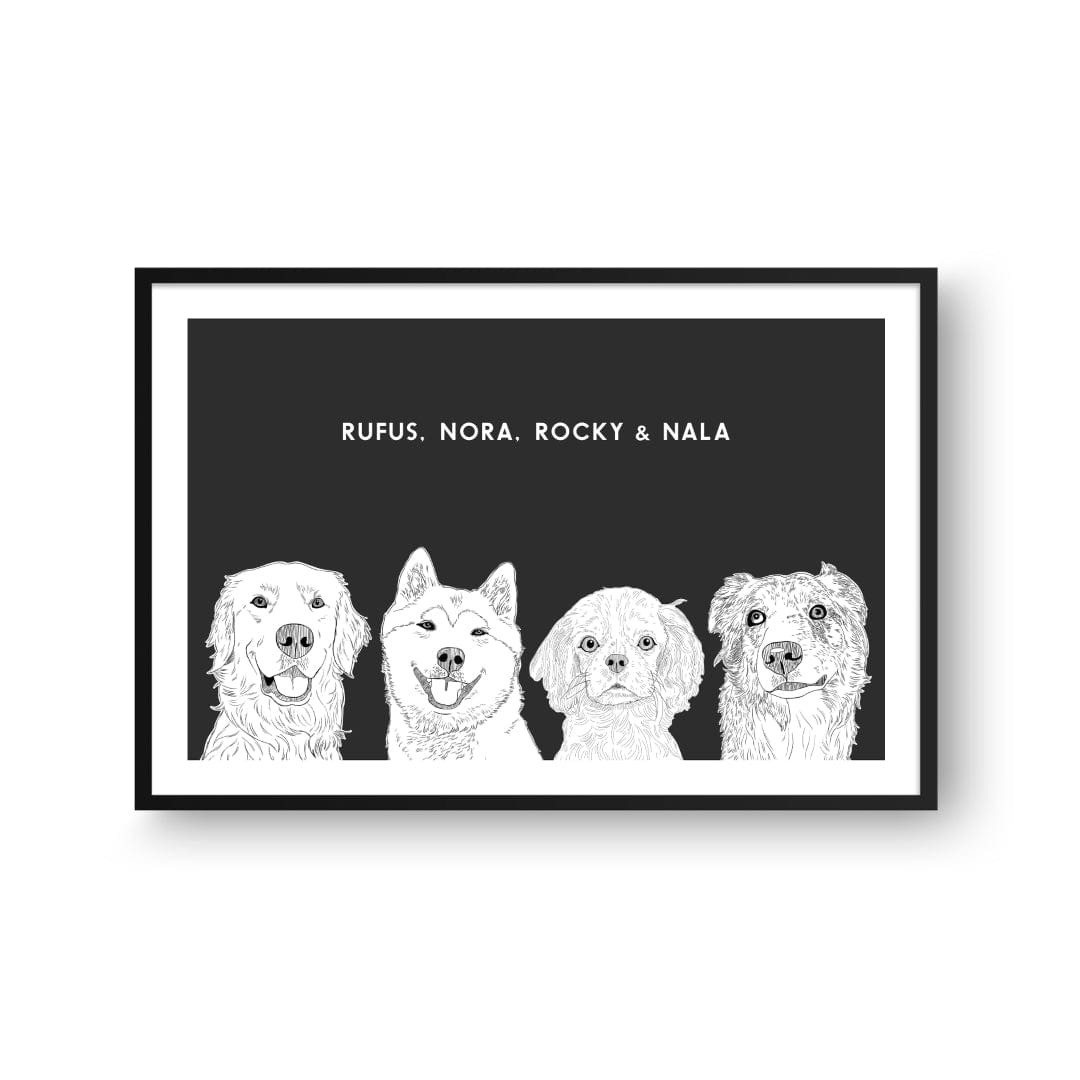 Royal and Paws - Framed Poster Illustrated Pet Portrait - Four Pets