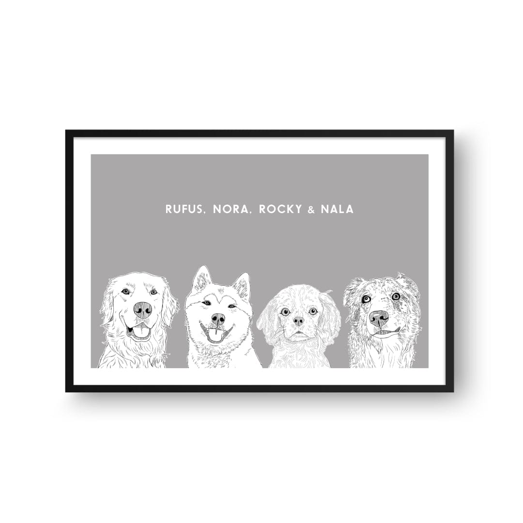 Royal and Paws - Framed Poster Illustrated Pet Portrait - Four Pets