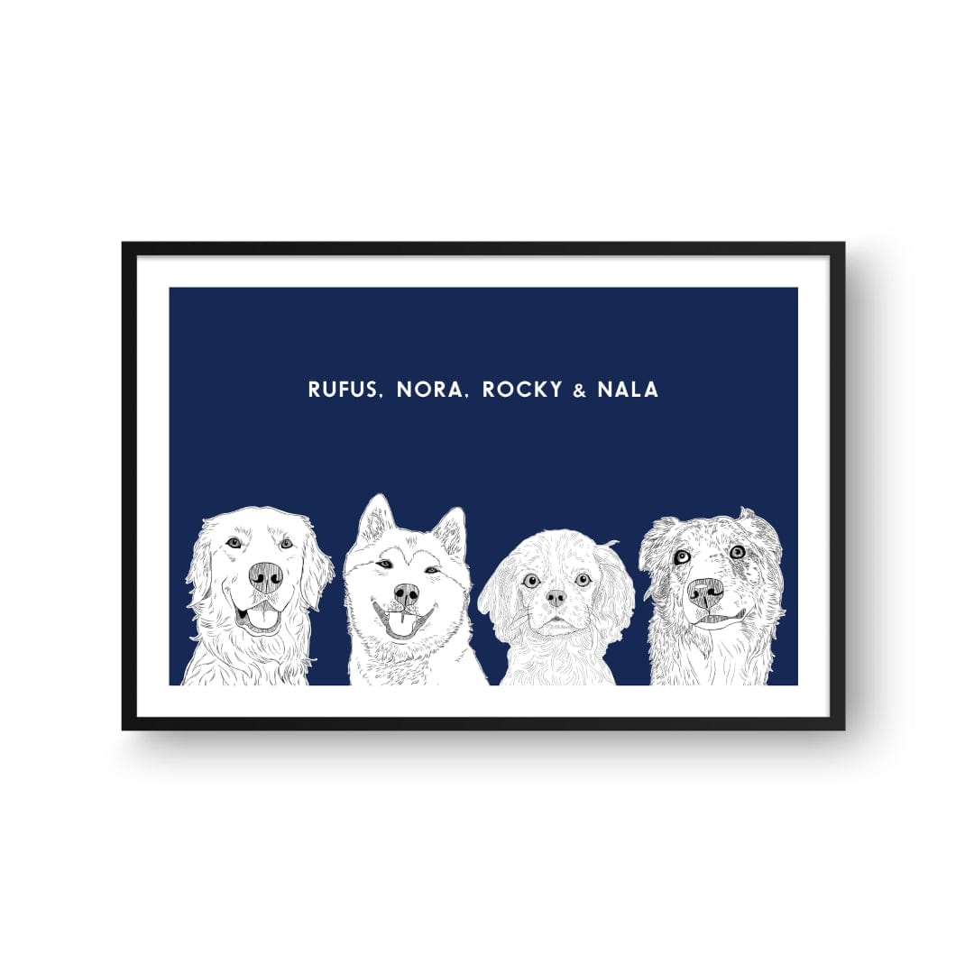 Royal and Paws - Framed Poster Illustrated Pet Portrait - Four Pets