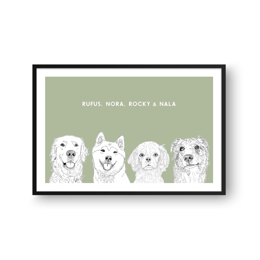 Royal and Paws - Framed Poster Illustrated Pet Portrait - Four Pets