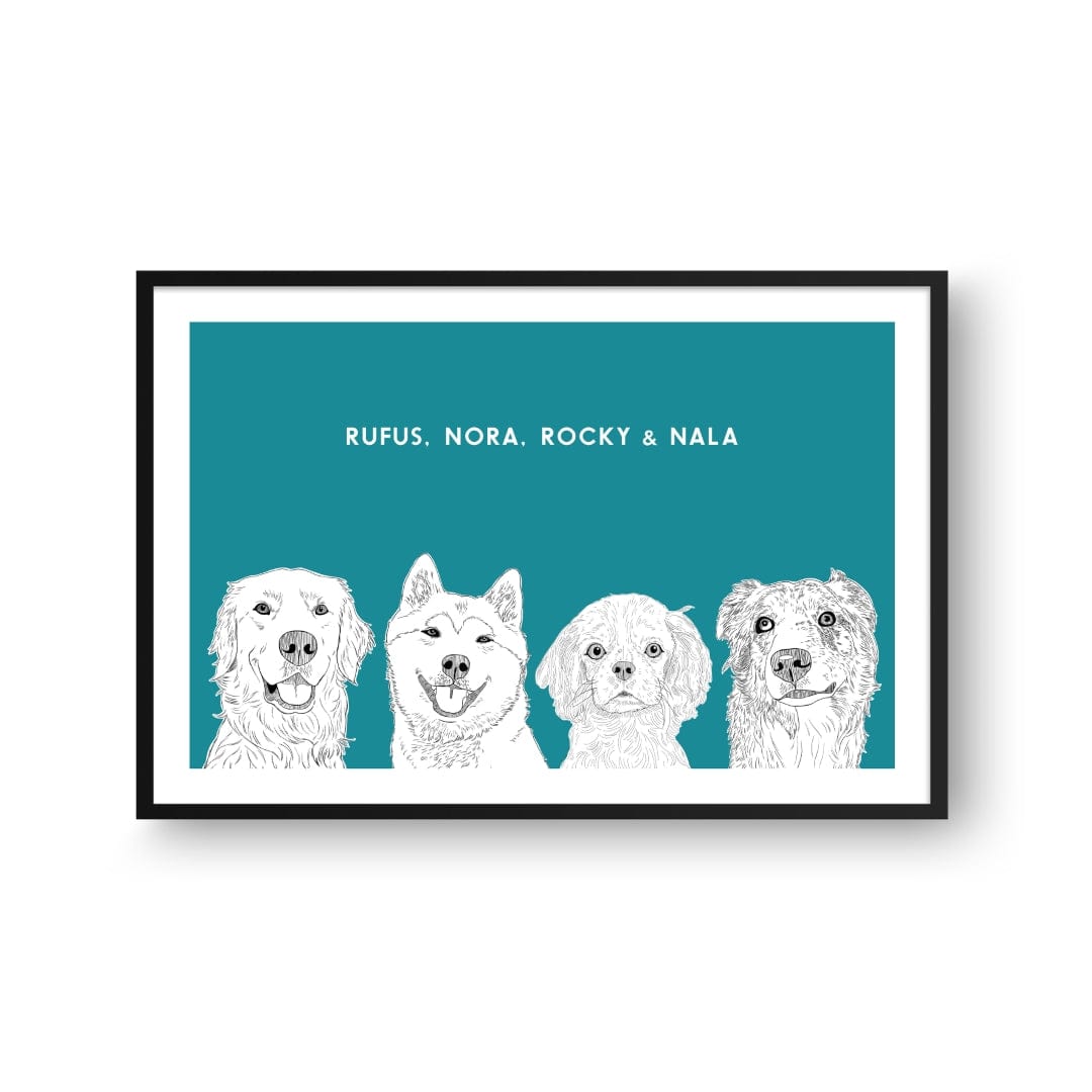 Royal and Paws - Framed Poster Illustrated Pet Portrait - Four Pets