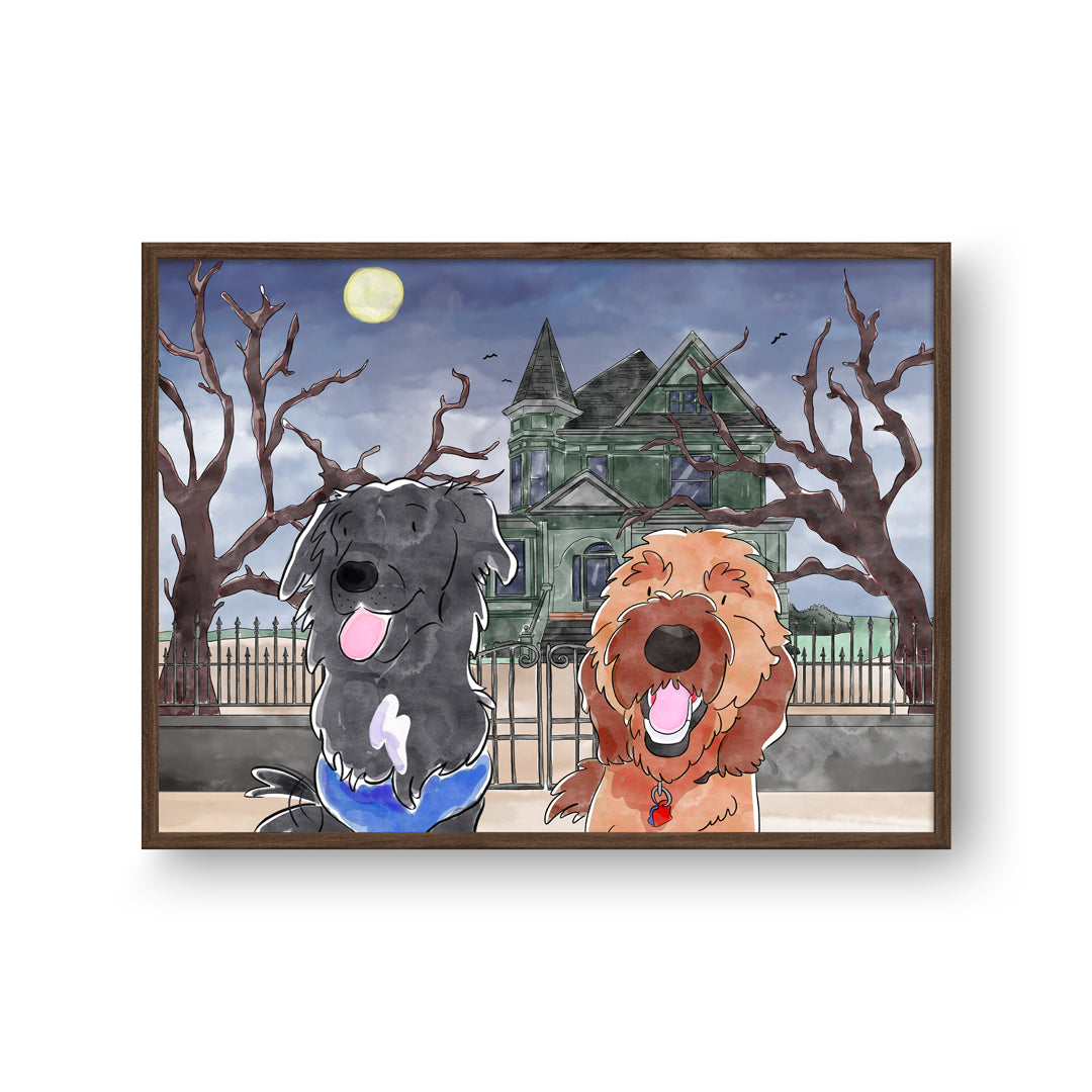 Watercolor Pet Portrait - Two Pets, Framed Poster
