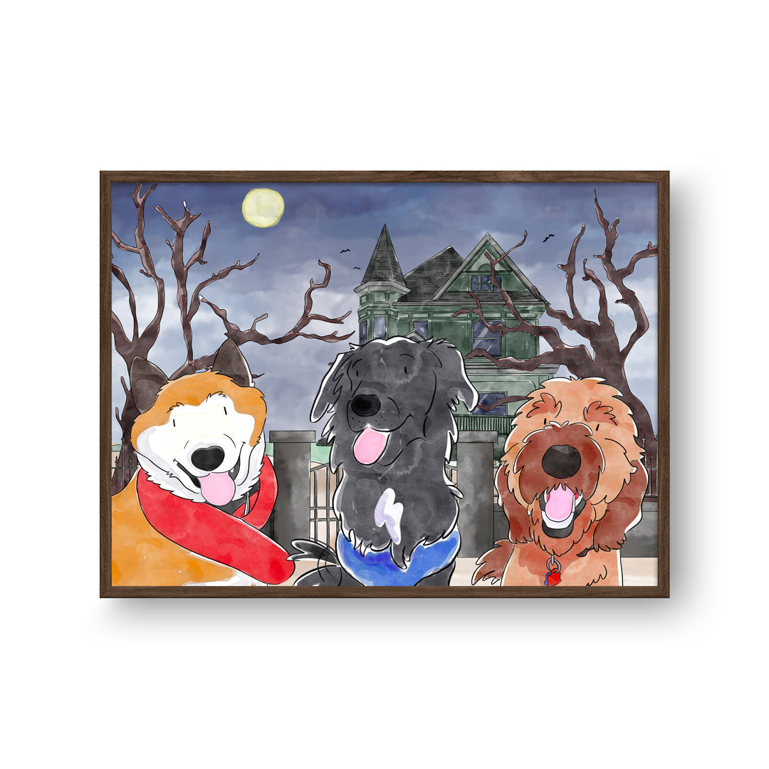 Halloween Watercolor Pet Portrait - Three Pets