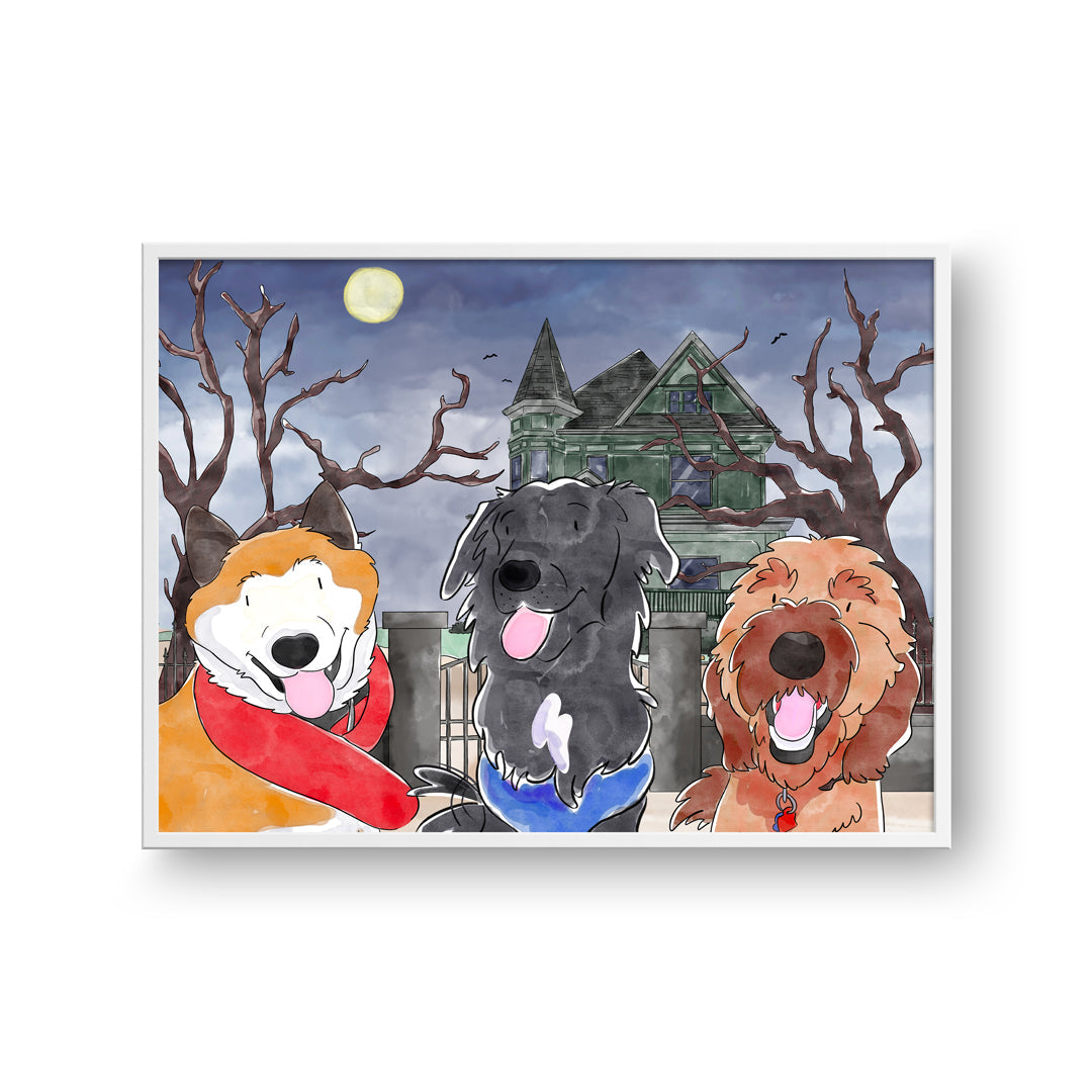 Halloween Watercolor Pet Portrait - Three Pets