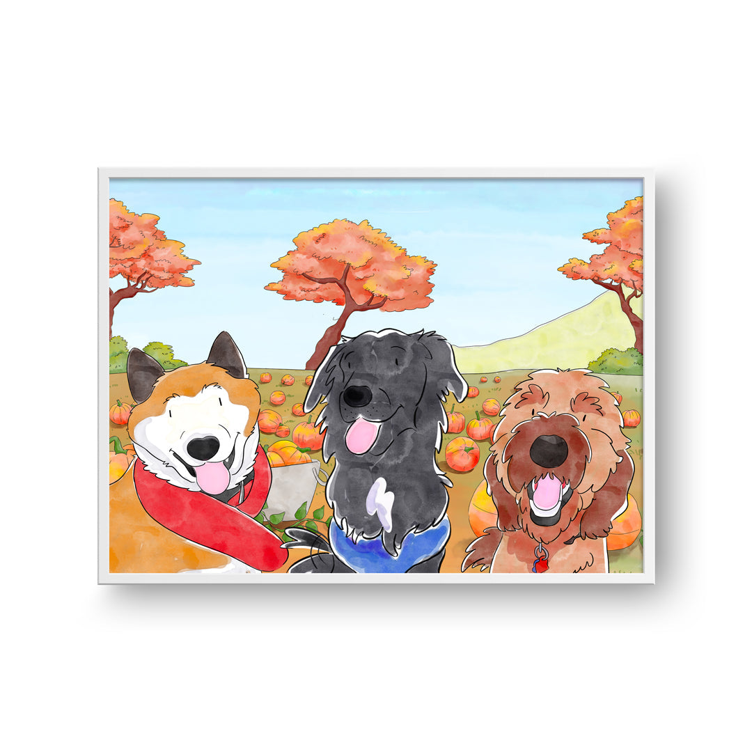 Halloween Watercolor Pet Portrait - Three Pets