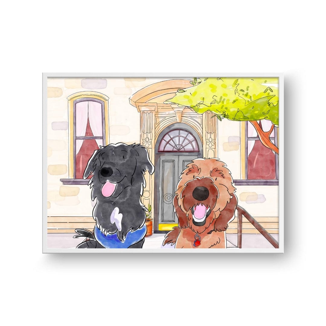 Royal and Paws - Framed Poster Watercolor Pet Portrait - Two Pets, Framed Poster