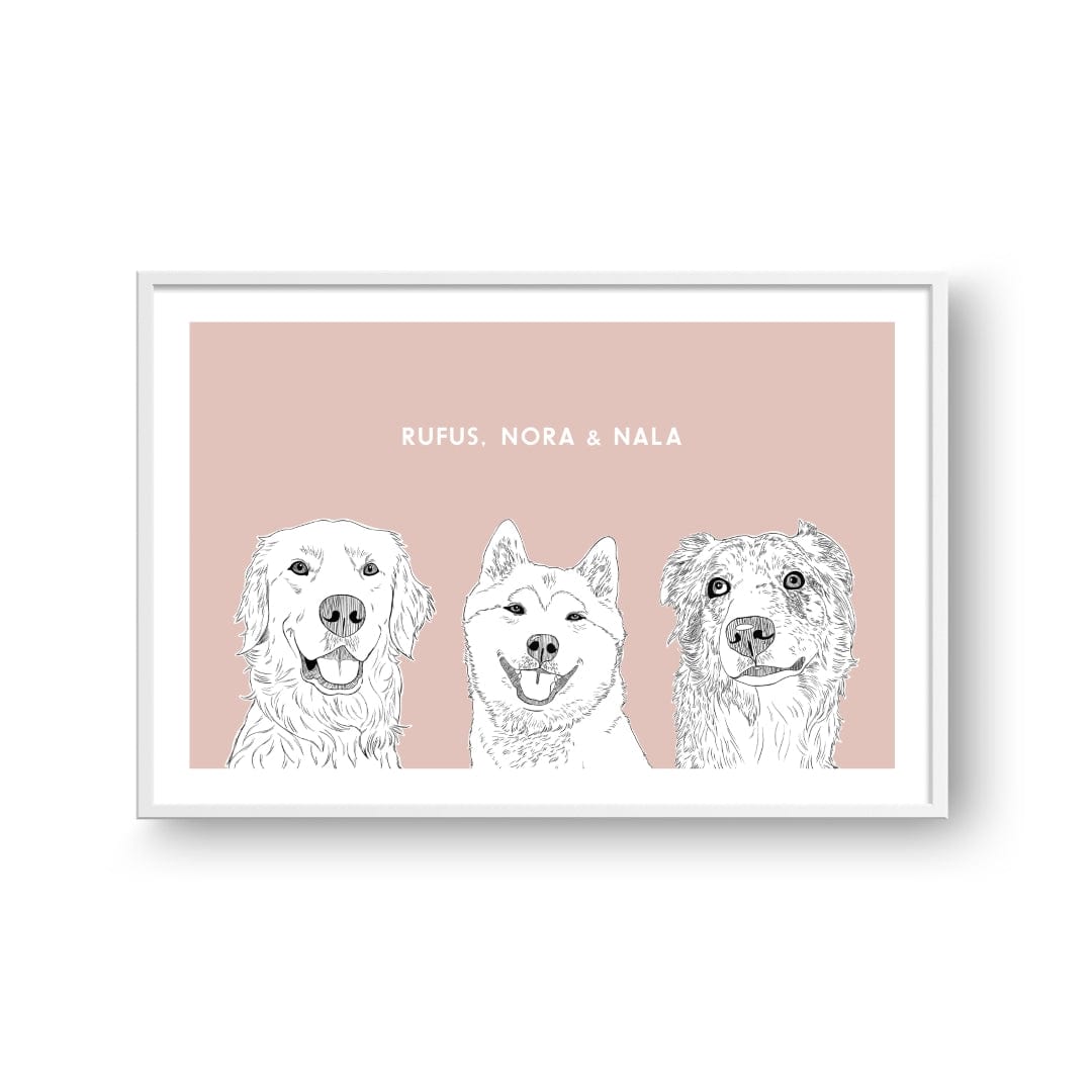 Royal and Paws - Framed Poster Illustrated Pet Portrait - Three Pets