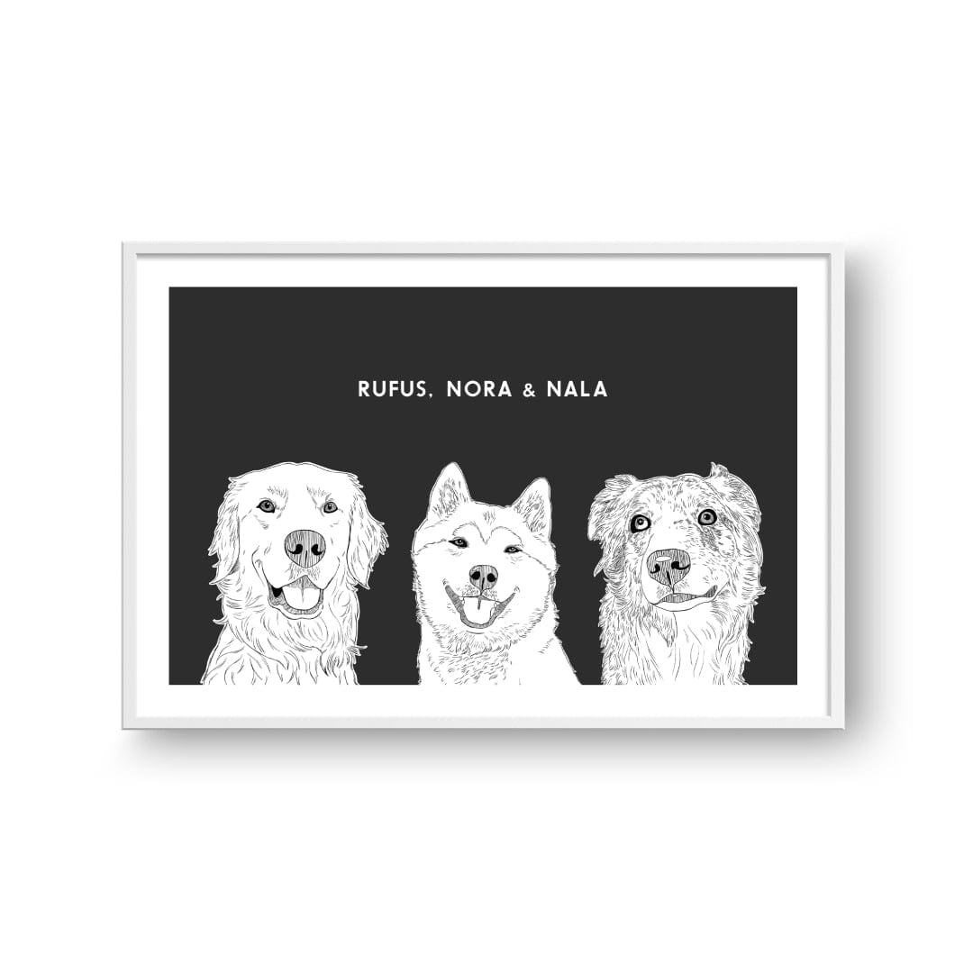 Royal and Paws - Framed Poster Illustrated Pet Portrait - Three Pets