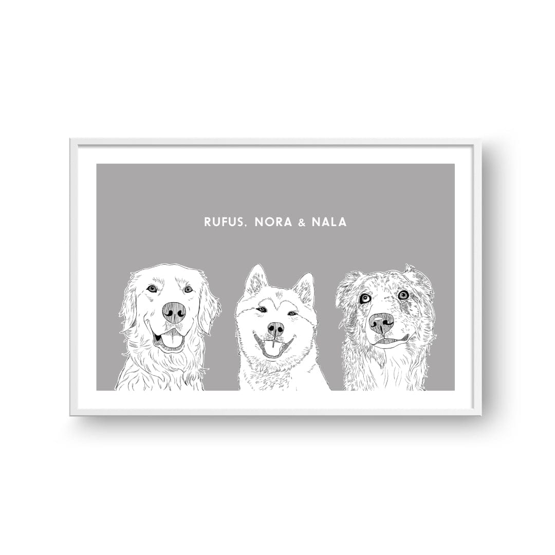Royal and Paws - Framed Poster Illustrated Pet Portrait - Three Pets