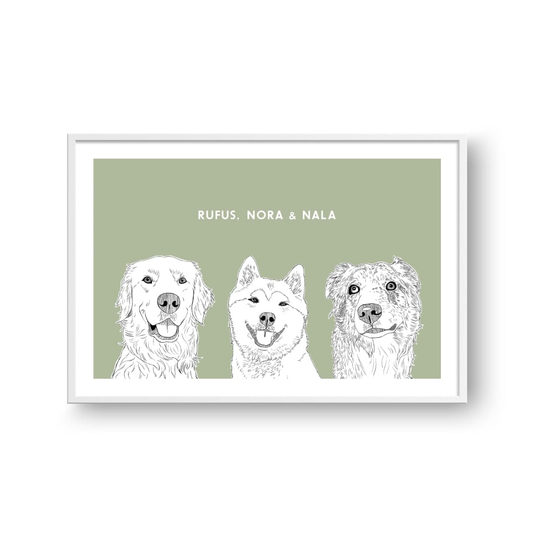Royal and Paws - Framed Poster Illustrated Pet Portrait - Three Pets
