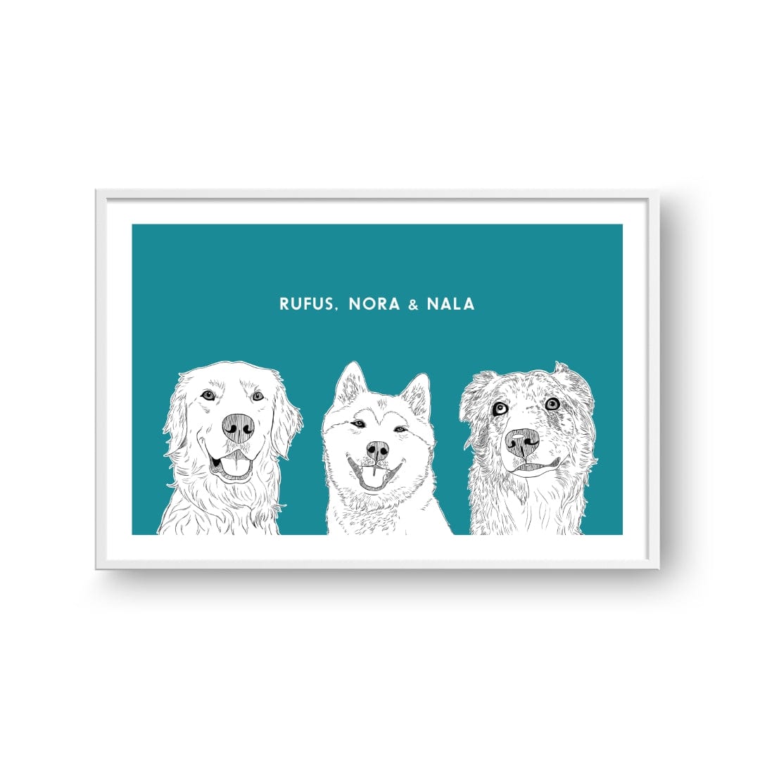 Royal and Paws - Framed Poster Illustrated Pet Portrait - Three Pets