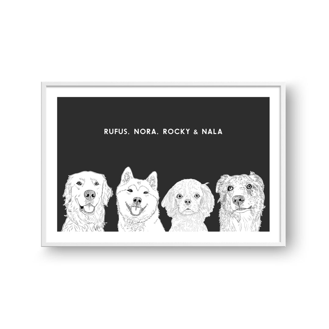 Royal and Paws - Framed Poster Illustrated Pet Portrait - Four Pets