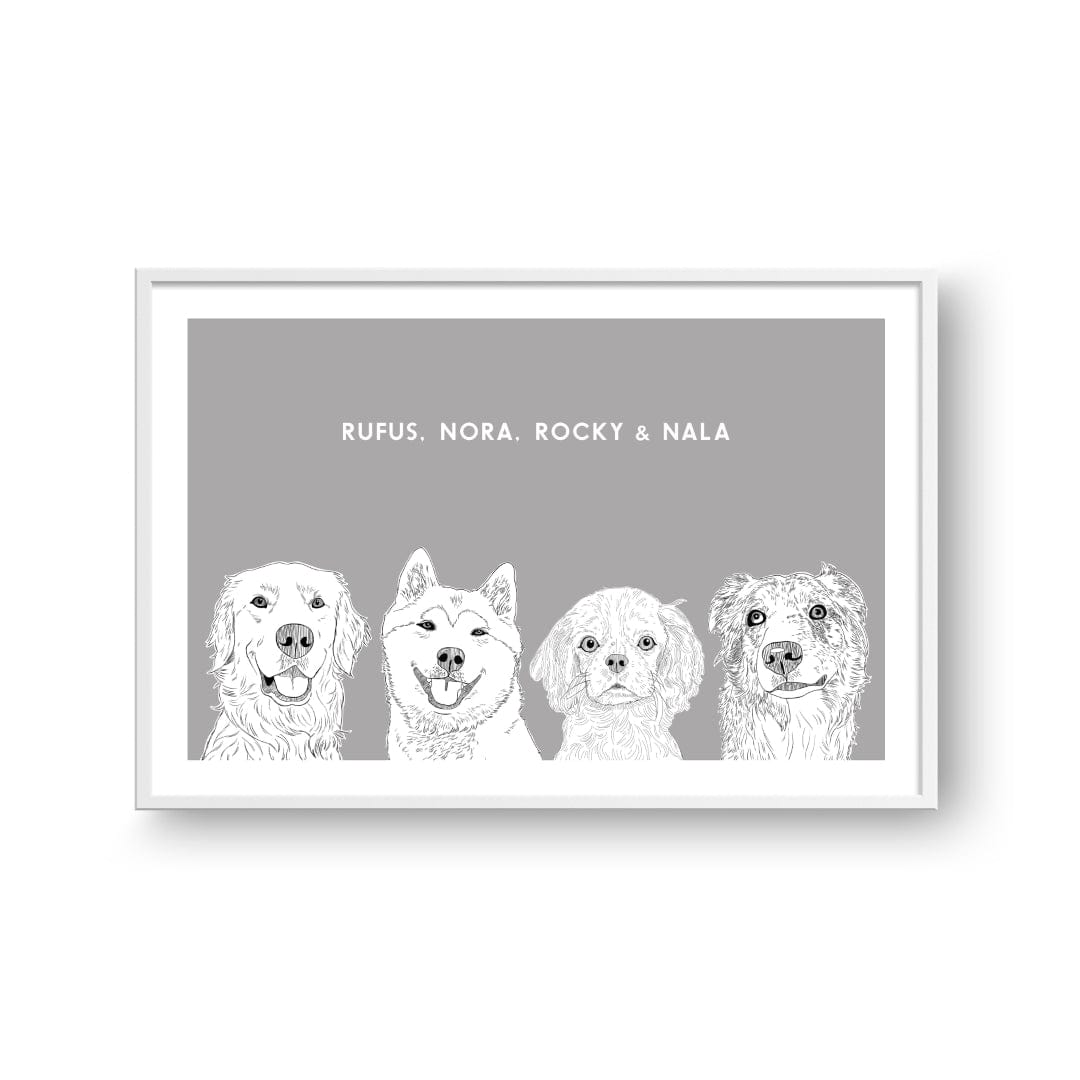 Royal and Paws - Framed Poster Illustrated Pet Portrait - Four Pets