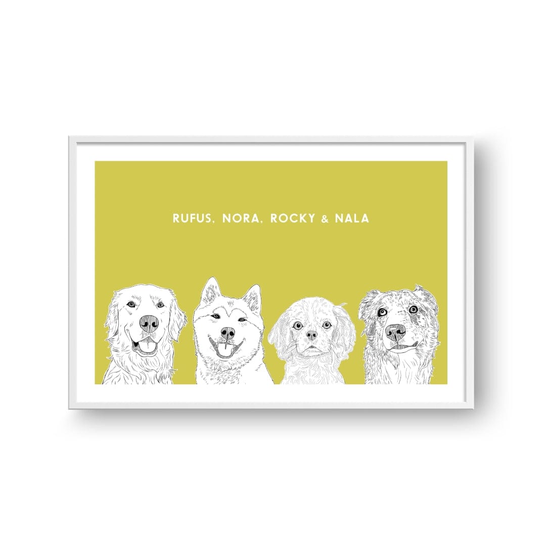 Royal and Paws - Framed Poster Illustrated Pet Portrait - Four Pets