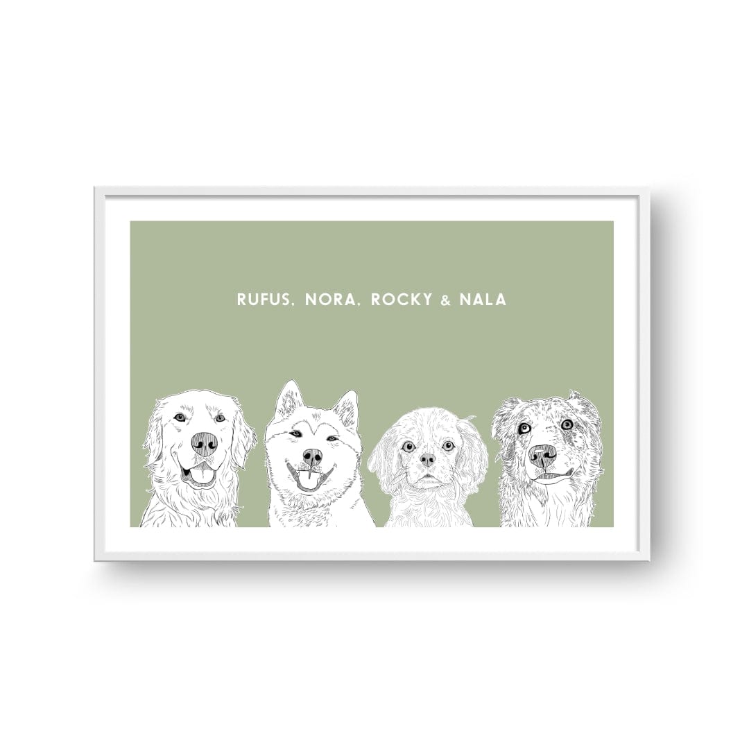 Royal and Paws - Framed Poster Illustrated Pet Portrait - Four Pets