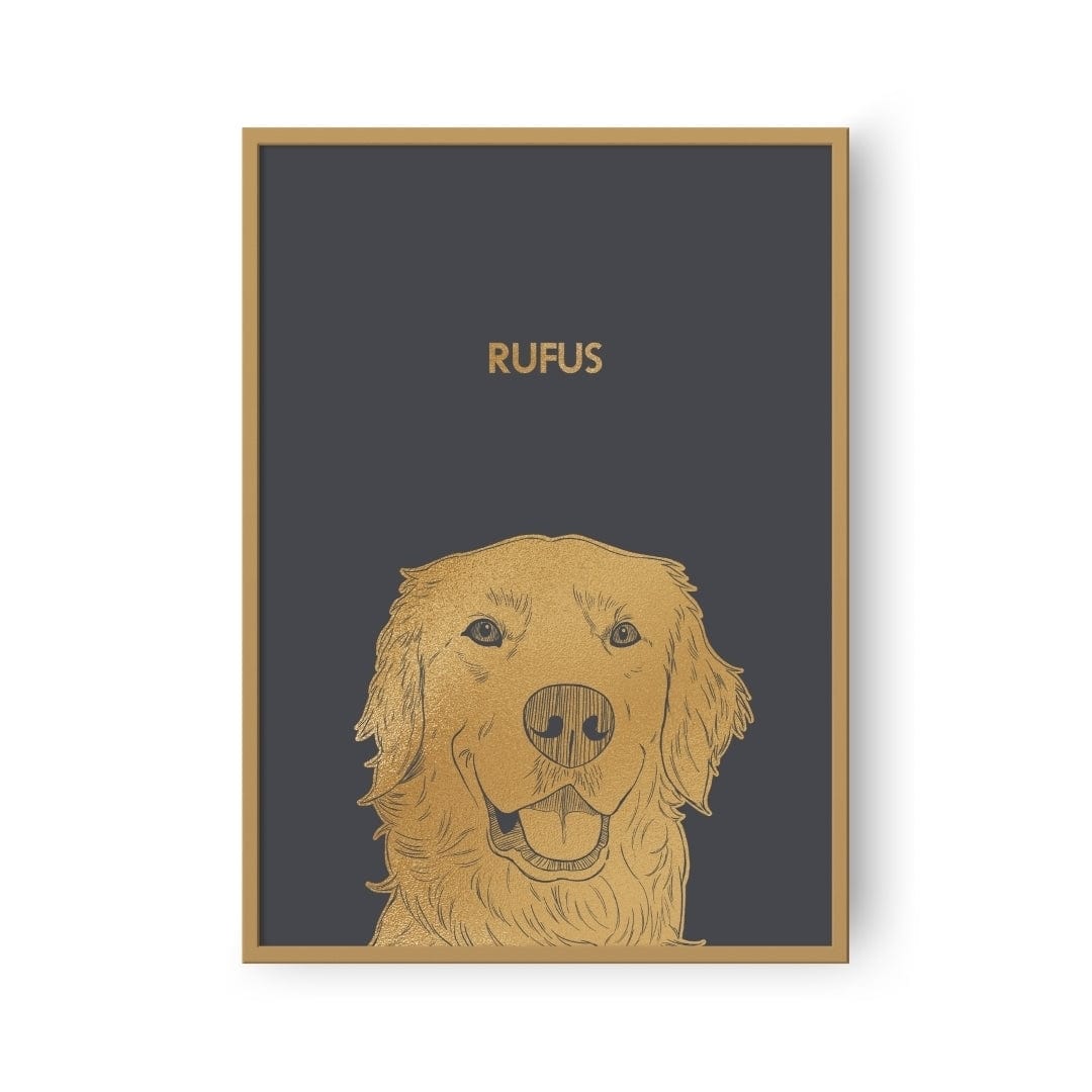 Royal and Paws - Framed Poster Illustrated Metal Foil Pet Portrait - One Pet, Framed Print