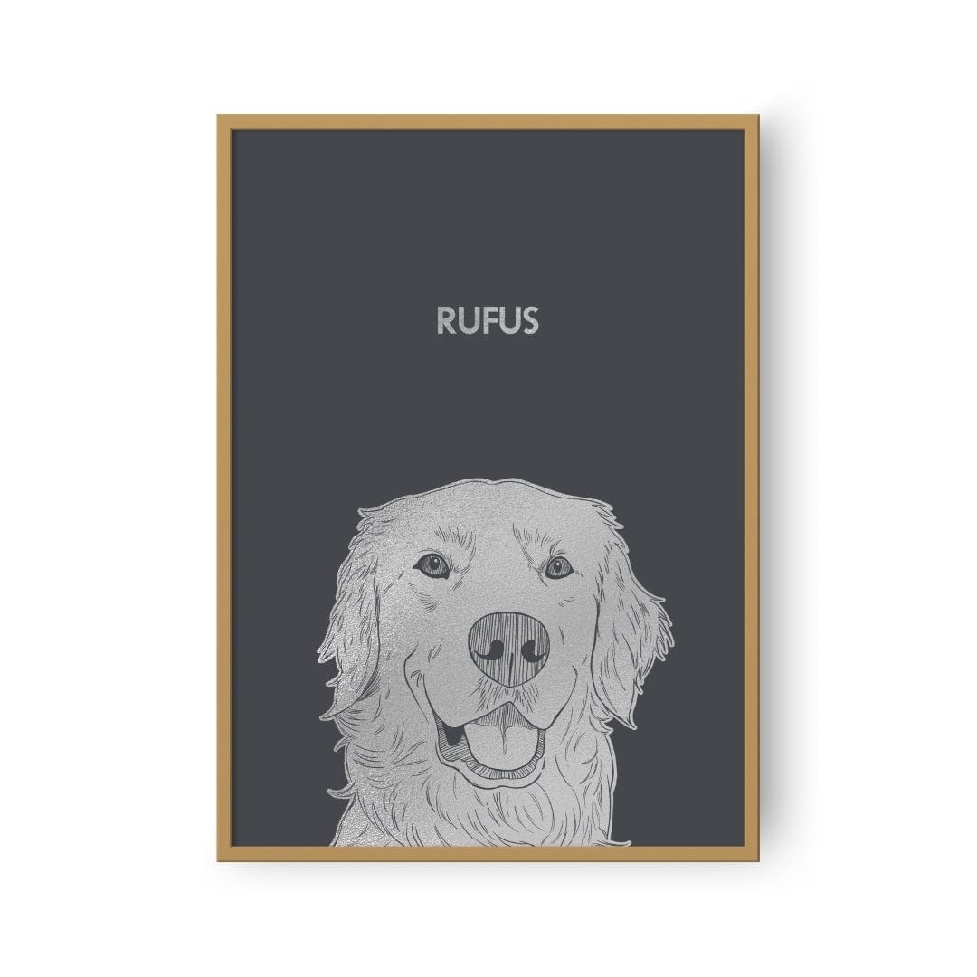 Royal and Paws - Framed Poster Illustrated Silver Foil Pet Portrait - One Pet, Framed Print